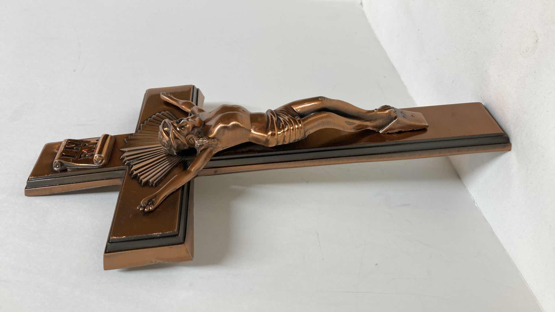 Photo 1 of CRUCIFIED JESUS COPPER FINISH METAL CROSS 6” X 11”