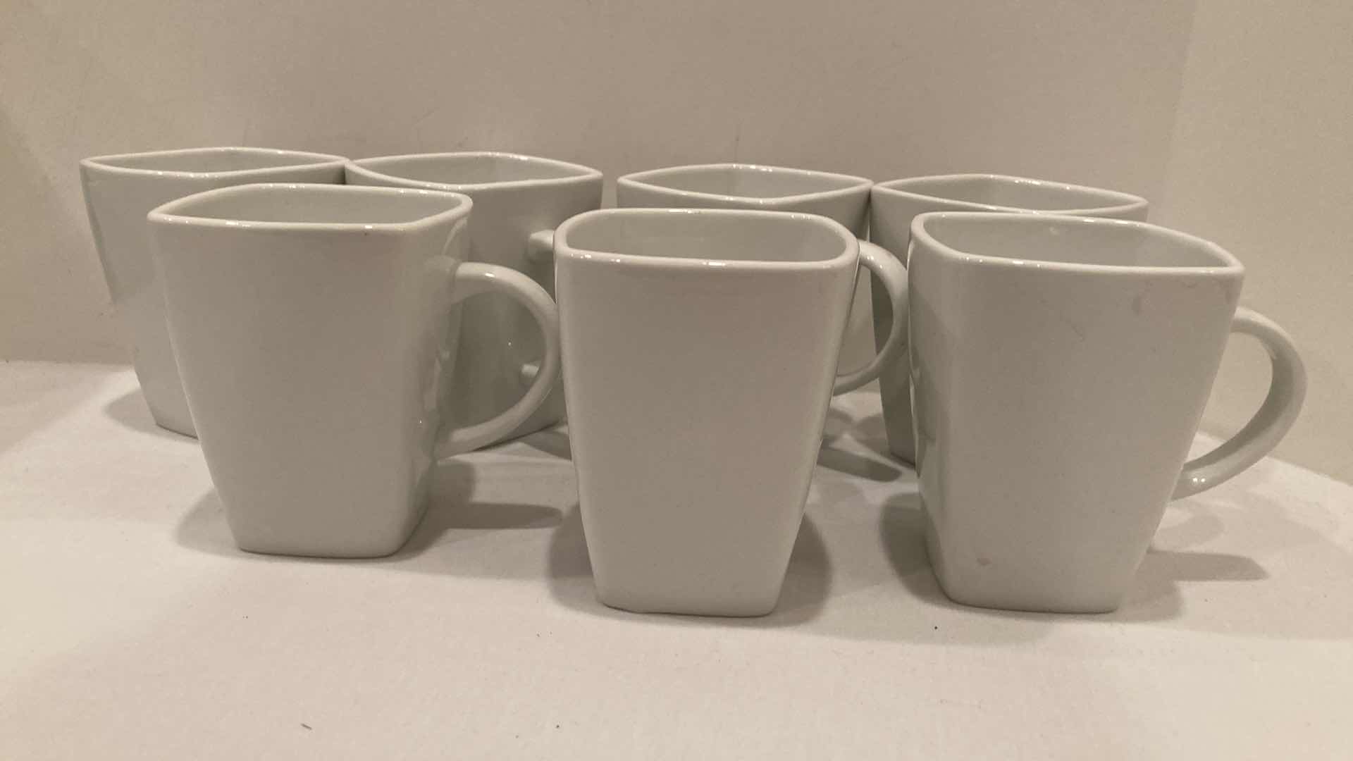 Photo 1 of SQUARED WHITE BOWL & MUG DISH SET (15) W UTENSIL CADDY