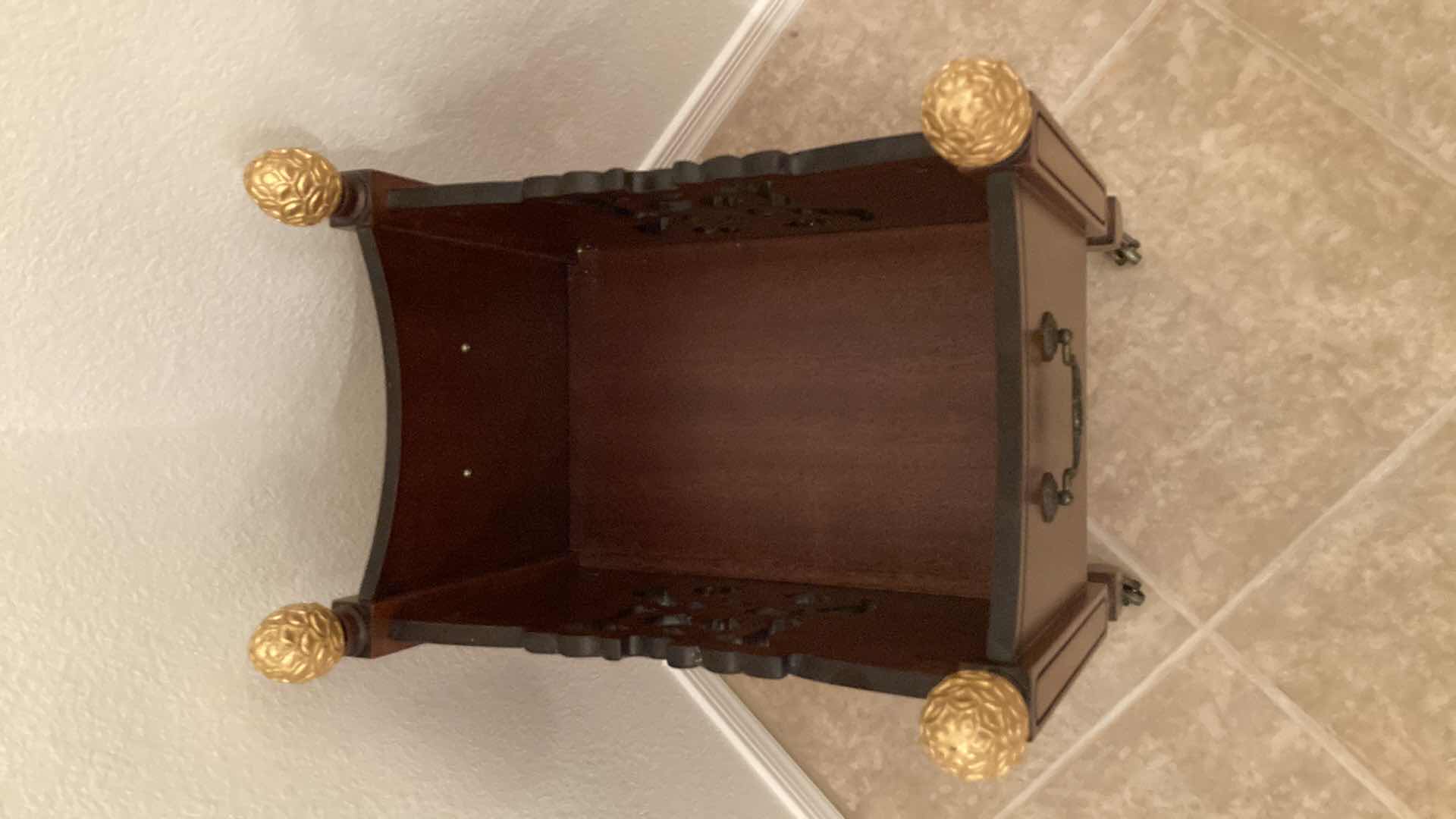 Photo 6 of VINTAGE MAHOGANY & GOLD FINISH WOOD MAGAZINE RACK 20” X 14” H22”