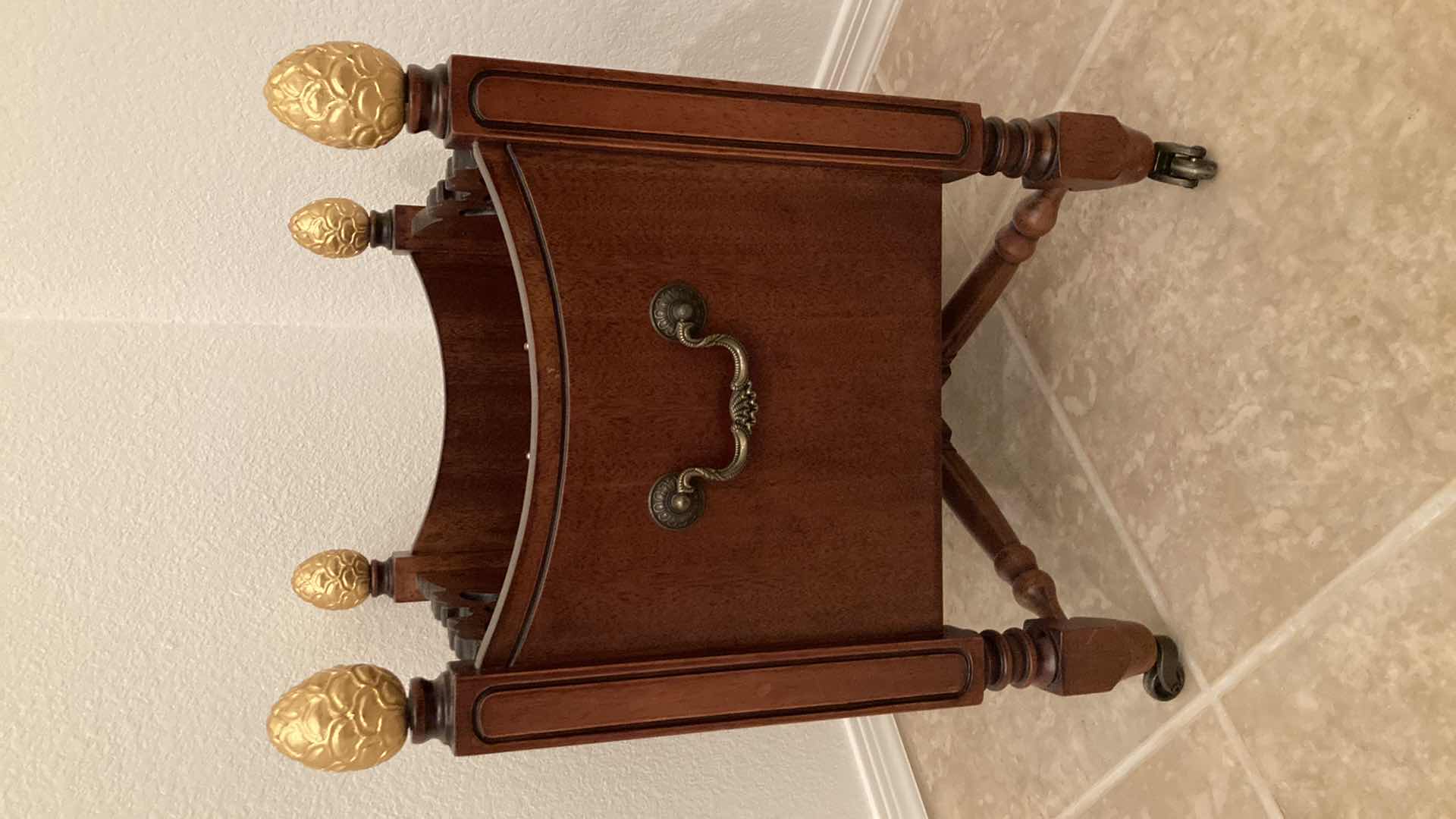 Photo 3 of VINTAGE MAHOGANY & GOLD FINISH WOOD MAGAZINE RACK 20” X 14” H22”