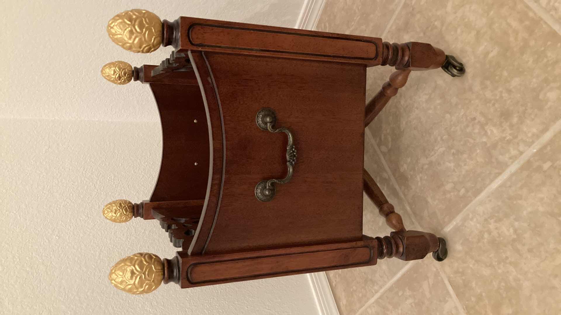 Photo 5 of VINTAGE MAHOGANY & GOLD FINISH WOOD MAGAZINE RACK 20” X 14” H22”