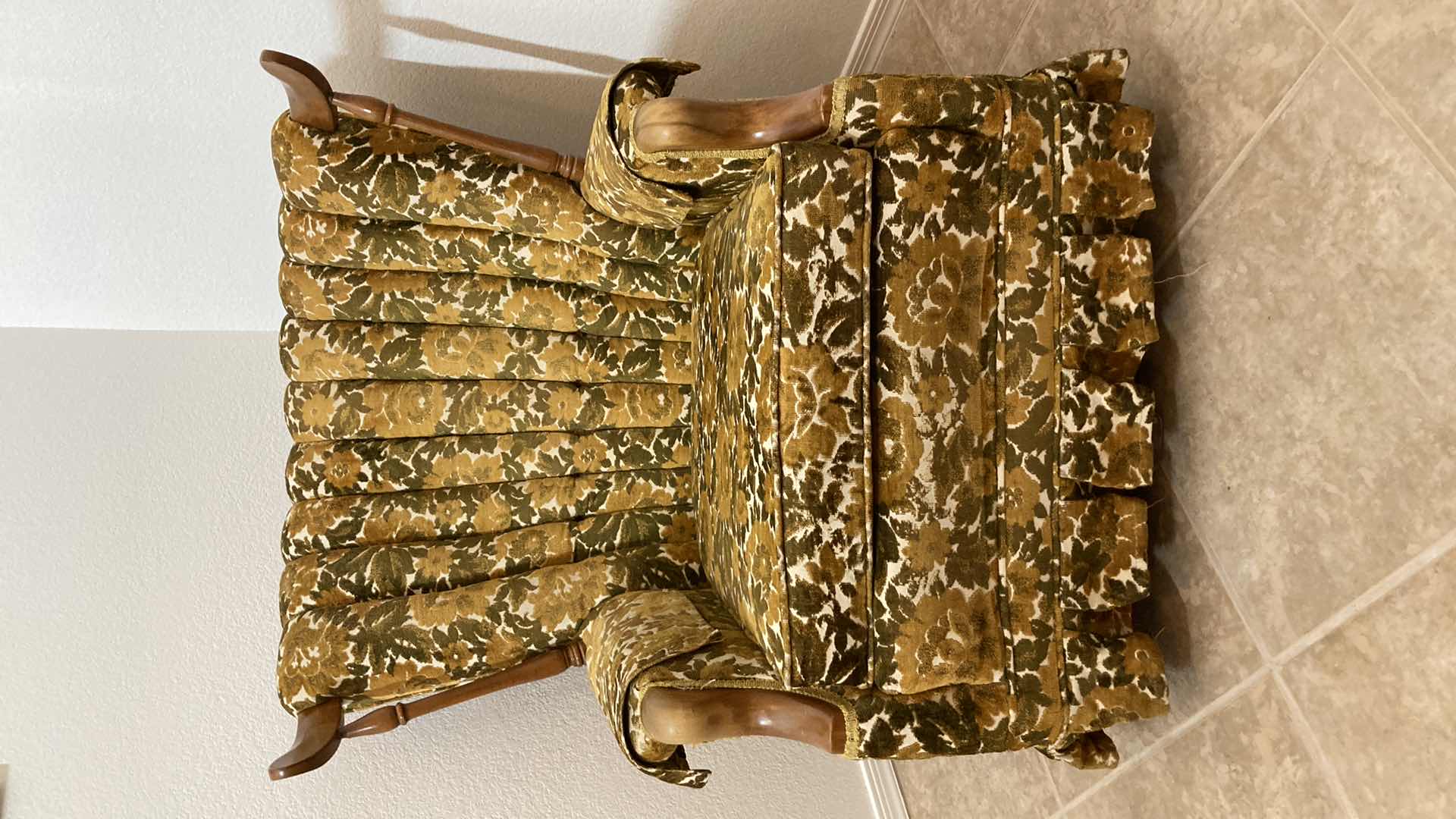 Photo 1 of VINTAGE AMBER FLORAL UPHOLSTERED WOOD ROCKING CHAIR “34” X 31” H35”