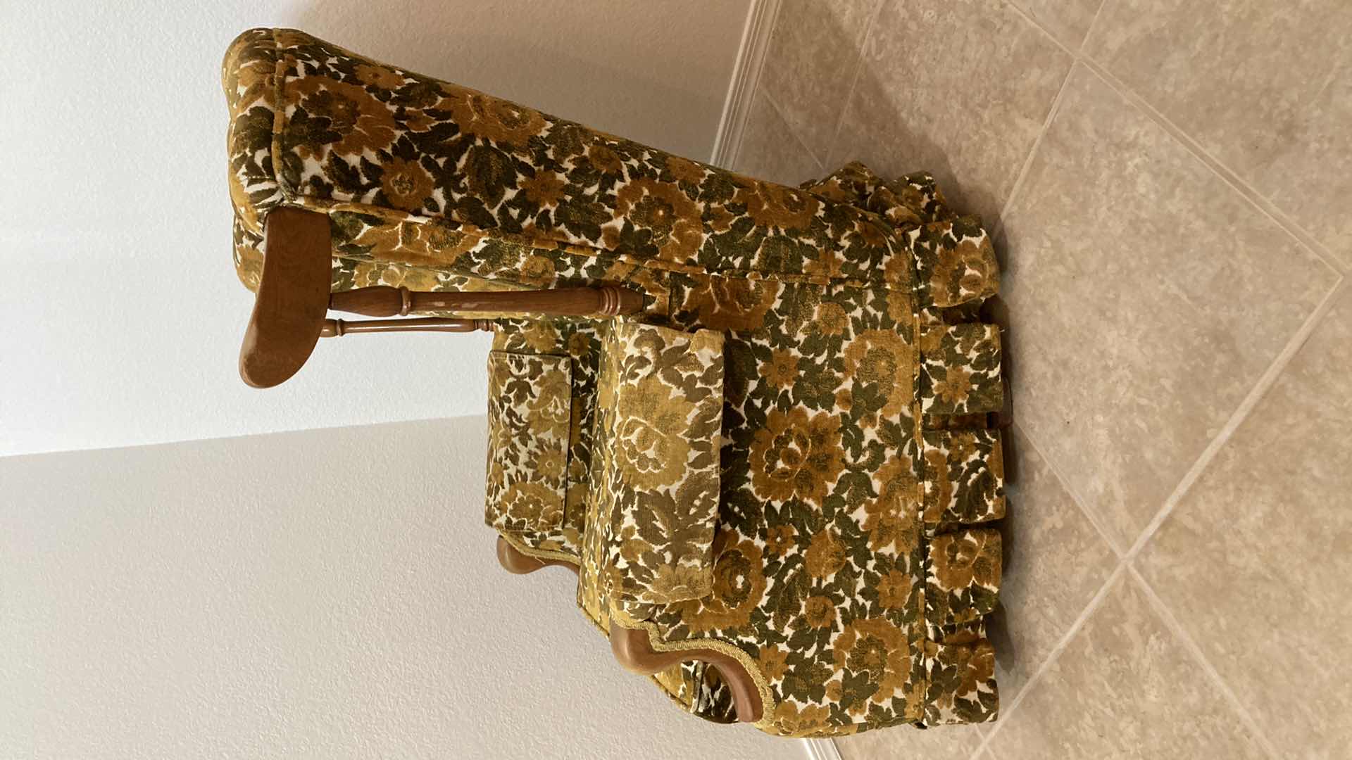 Photo 1 of VINTAGE AMBER FLORAL UPHOLSTERED WOOD ROCKING CHAIR “34” X 31” H35”