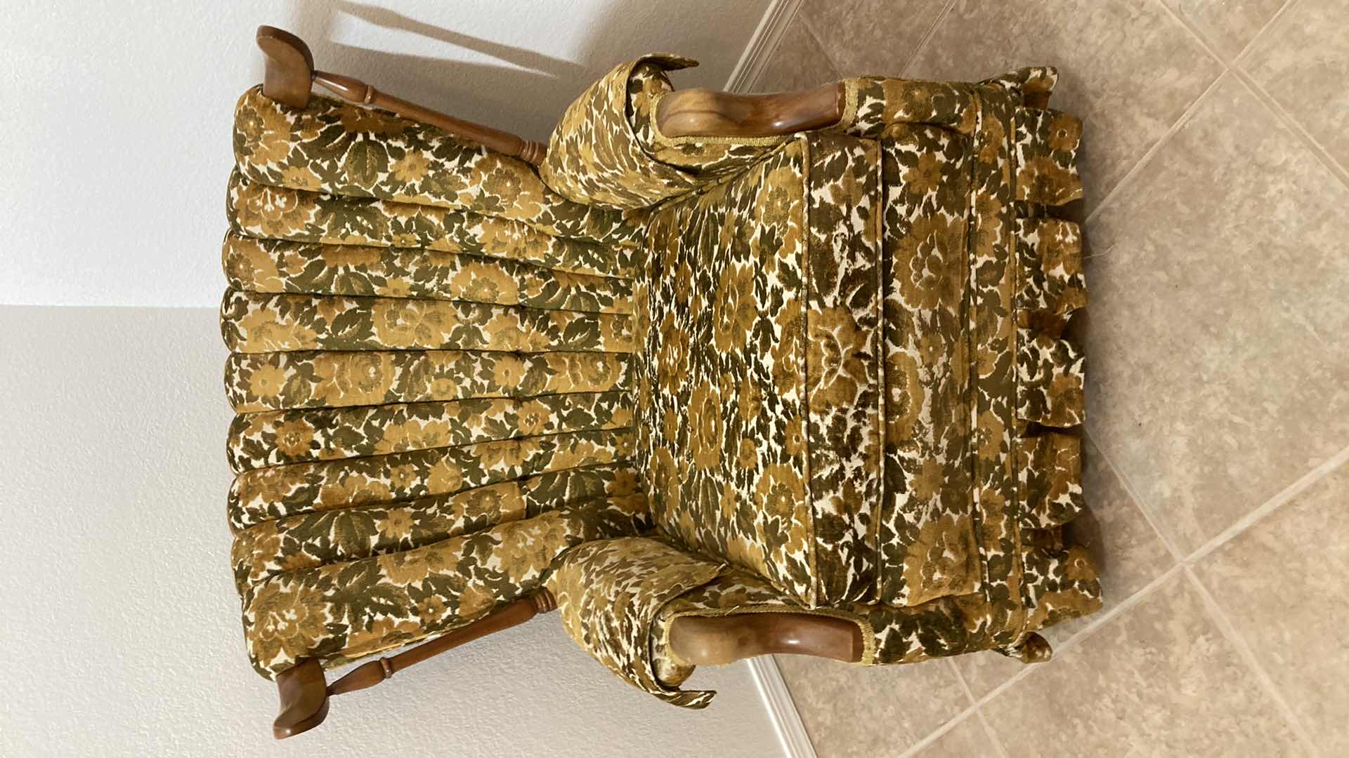 Photo 1 of VINTAGE AMBER FLORAL UPHOLSTERED WOOD ROCKING CHAIR “34” X 31” H35”