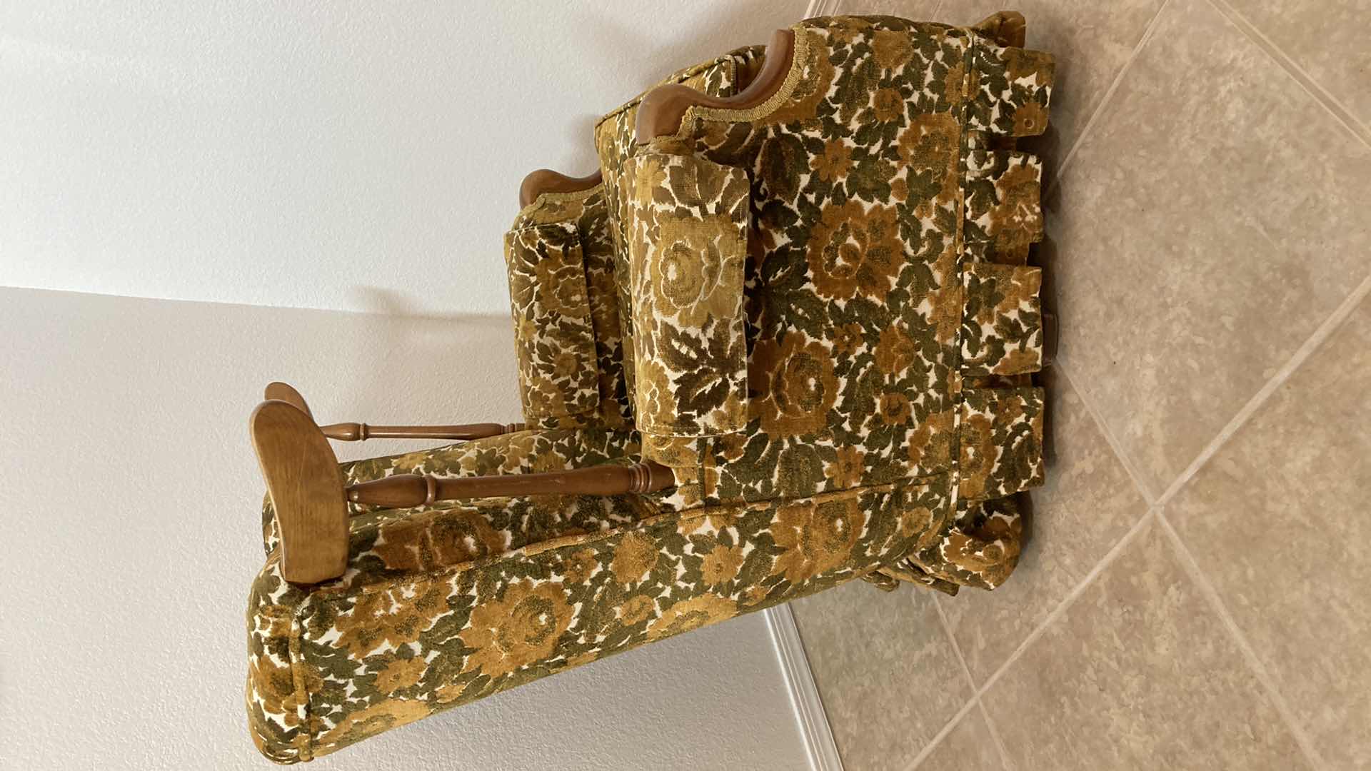 Photo 1 of VINTAGE AMBER FLORAL UPHOLSTERED WOOD ROCKING CHAIR “34” X 31” H35”