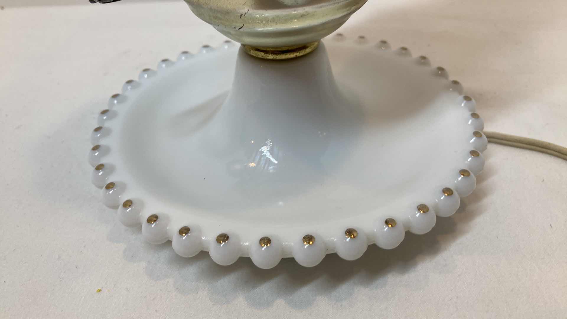 Photo 1 of LANTERN STYLE MILK GLASS TABLE LAMP 6” X 14”