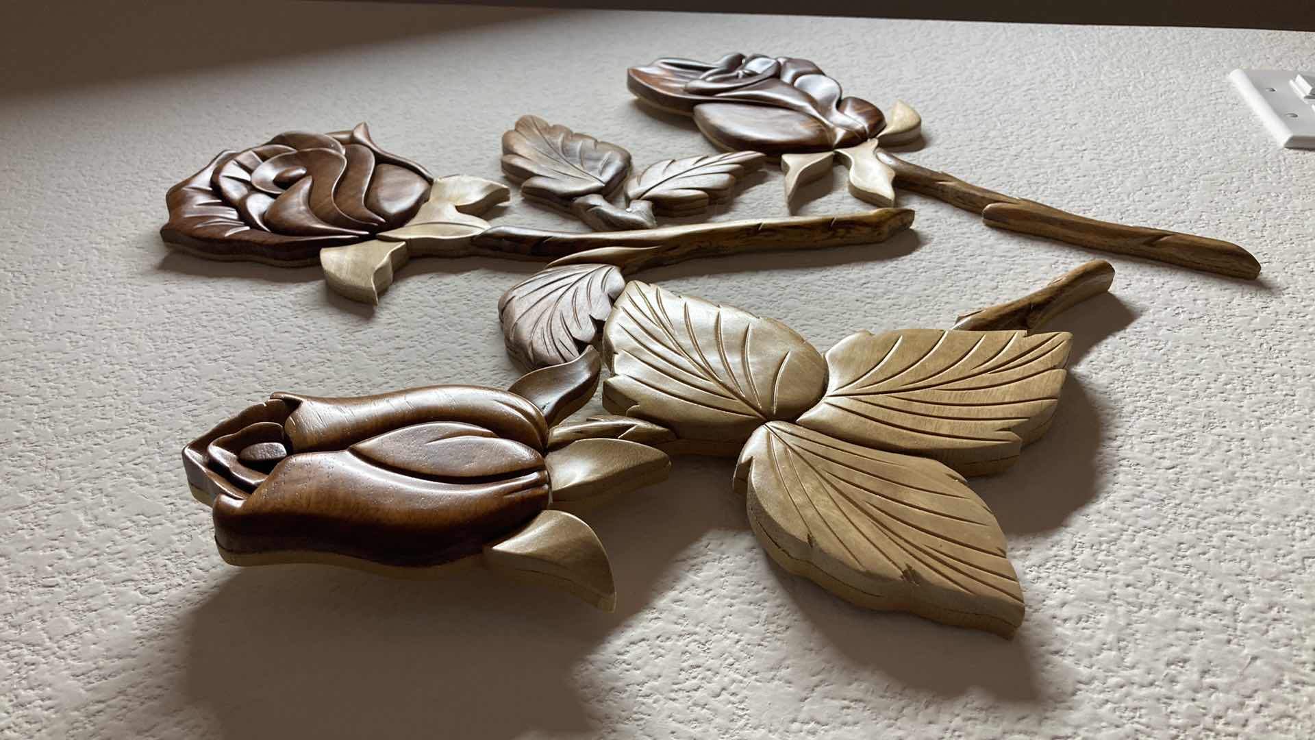 Photo 1 of CARVED WOODEN ROSES WALL ART 11” X 15”