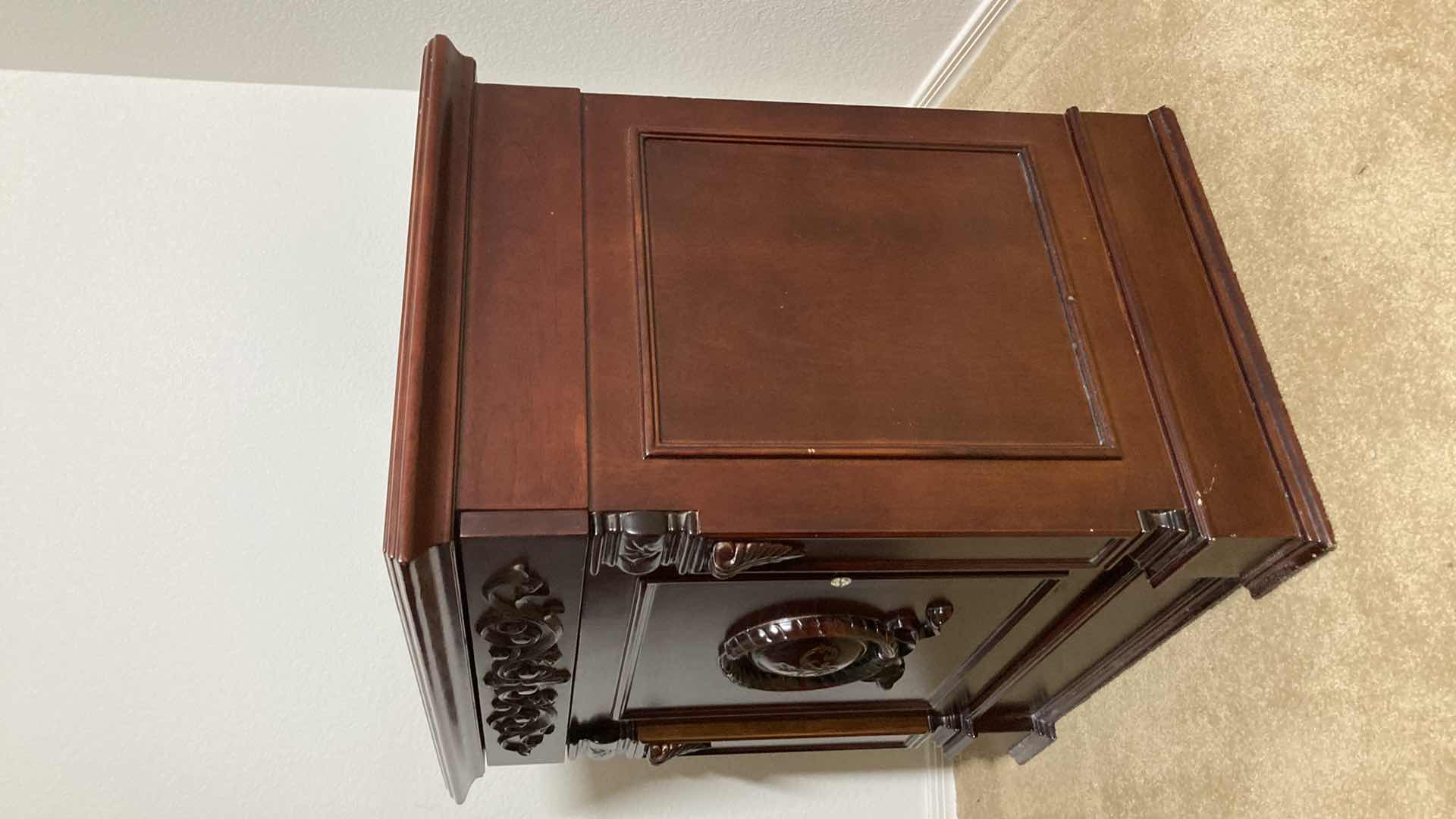 View 4 of ORNATE CARVED CHERRYWOOD FINISH NIGHTSTAND 27” X 19” H26.5”