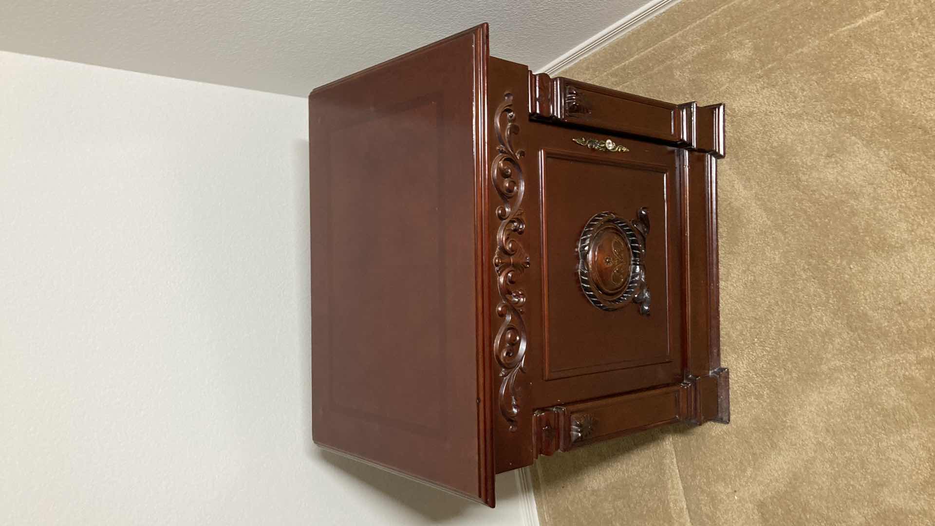 View 2 of ORNATE CARVED CHERRYWOOD FINISH NIGHTSTAND 27” X 19” H26.5”