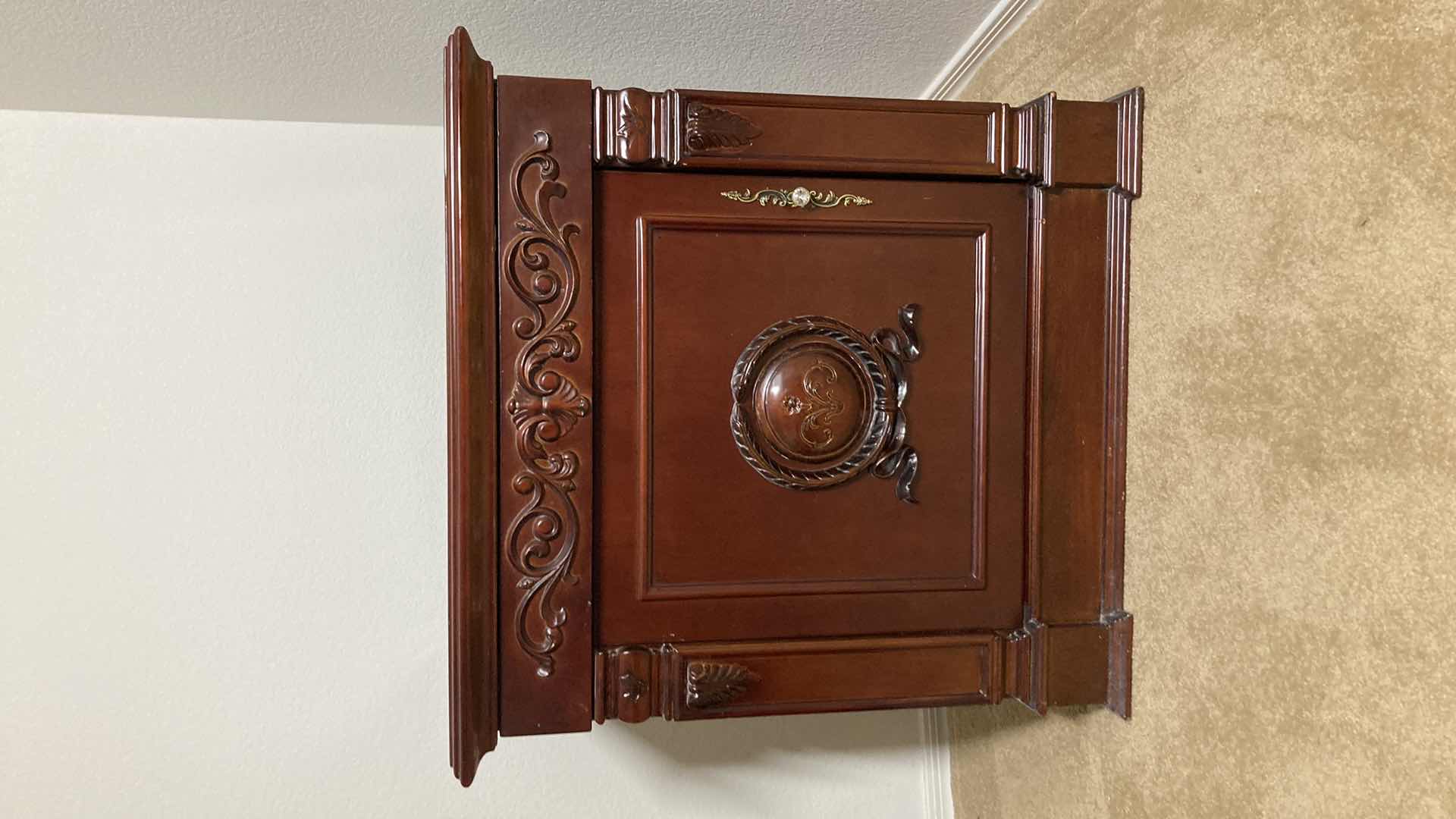 View 1 of ORNATE CARVED CHERRYWOOD FINISH NIGHTSTAND 27” X 19” H26.5”