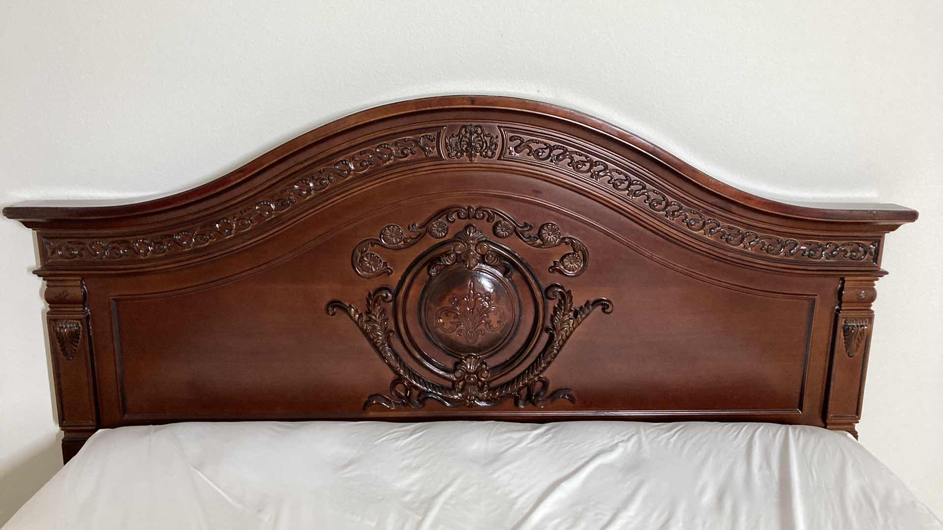 Photo 1 of ORNATE CARVED CHERRYWOOD FINISH KING SIZE BED FRAME W BEAUTY REST FIRM MATTRESS & BOX SPRING
