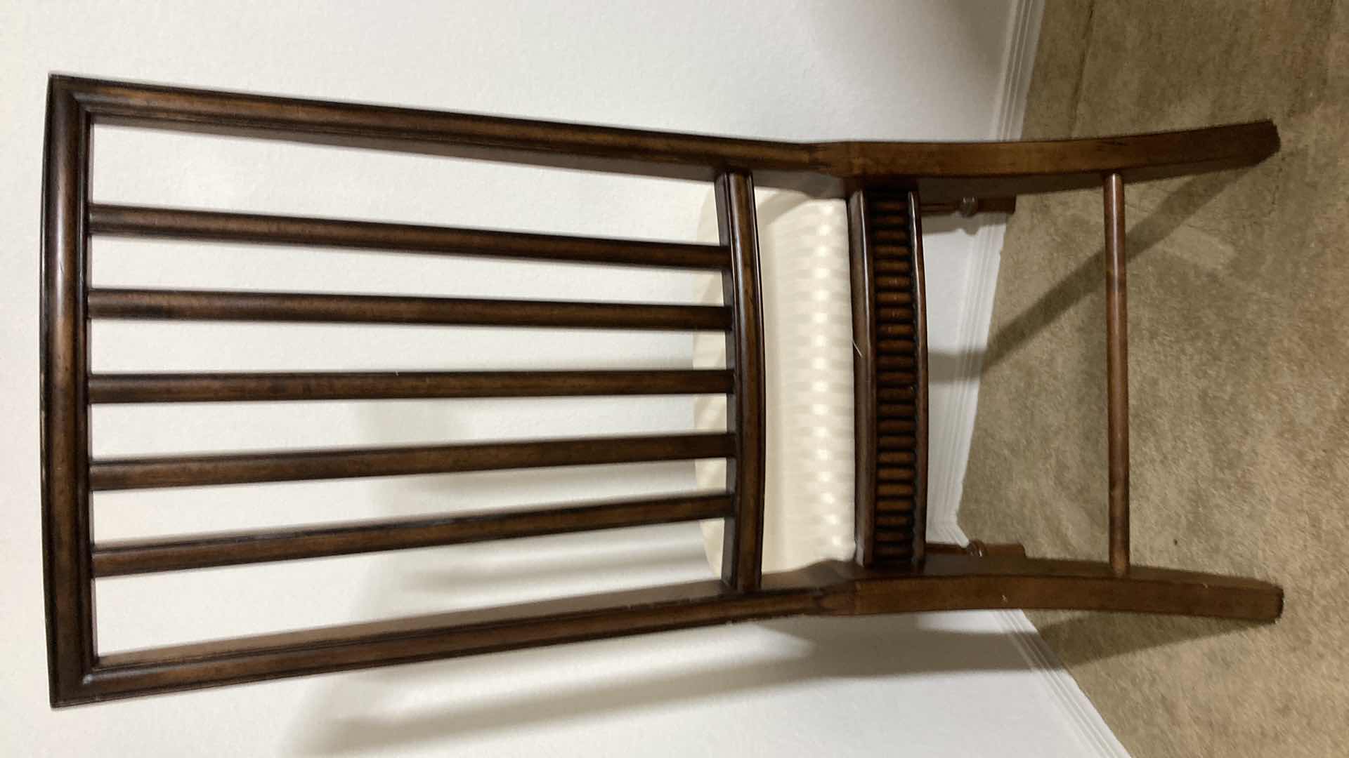 View 4 of MANITOBA MAHOGANY CARVED WOOD CHAIR W STRIPED WHITE SEAT 23” X 22” H42”