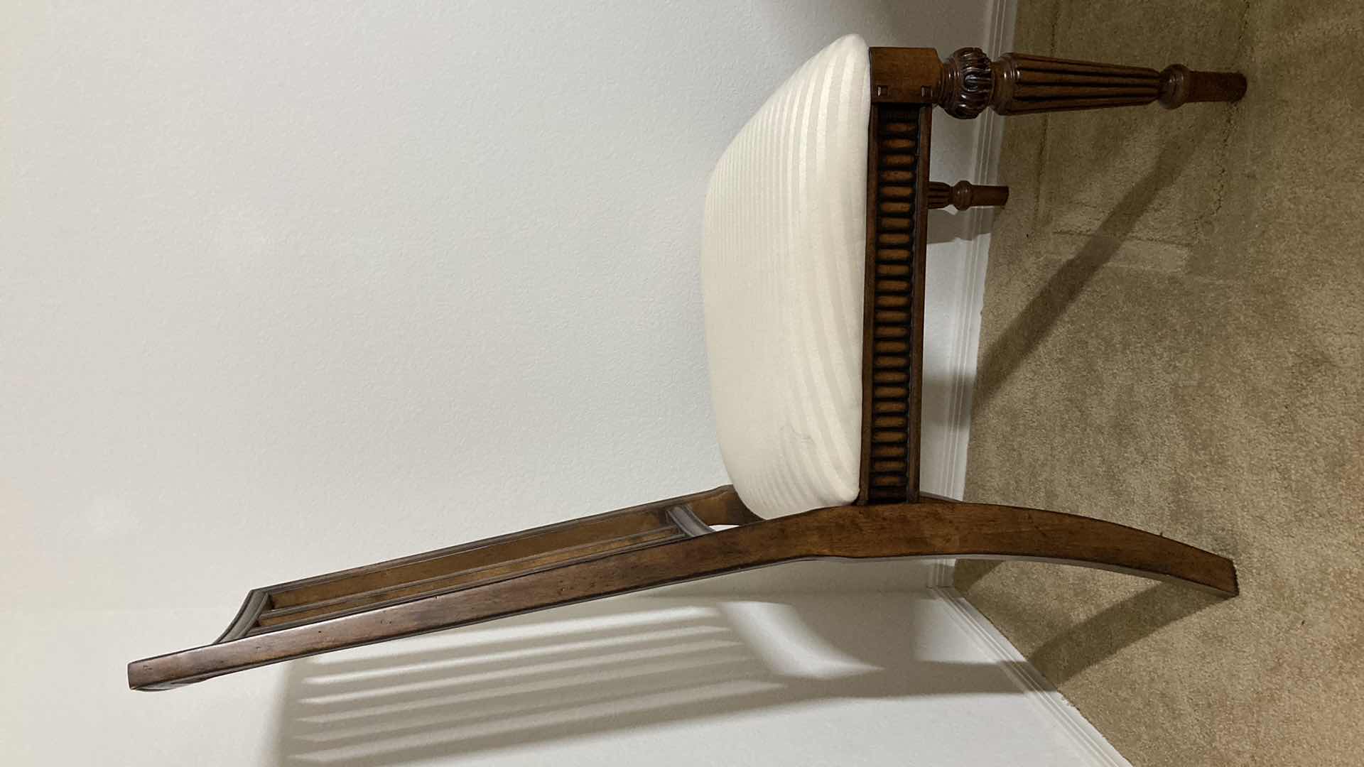 View 3 of MANITOBA MAHOGANY CARVED WOOD CHAIR W STRIPED WHITE SEAT 23” X 22” H42”