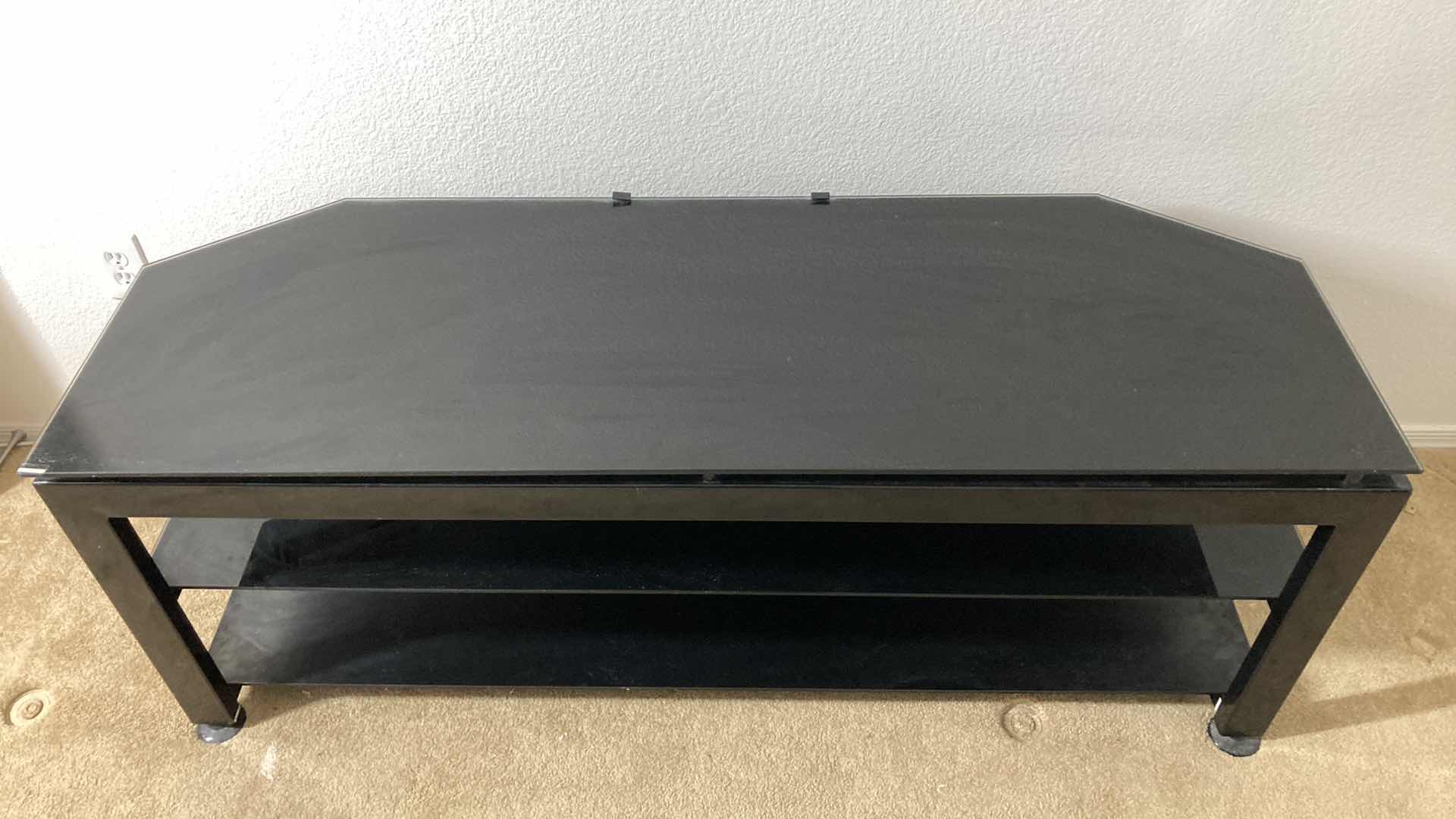 View 2 of BLACK GLASS 3 TIER ENTERTAINMENT CENTER 58” X 20” H22”