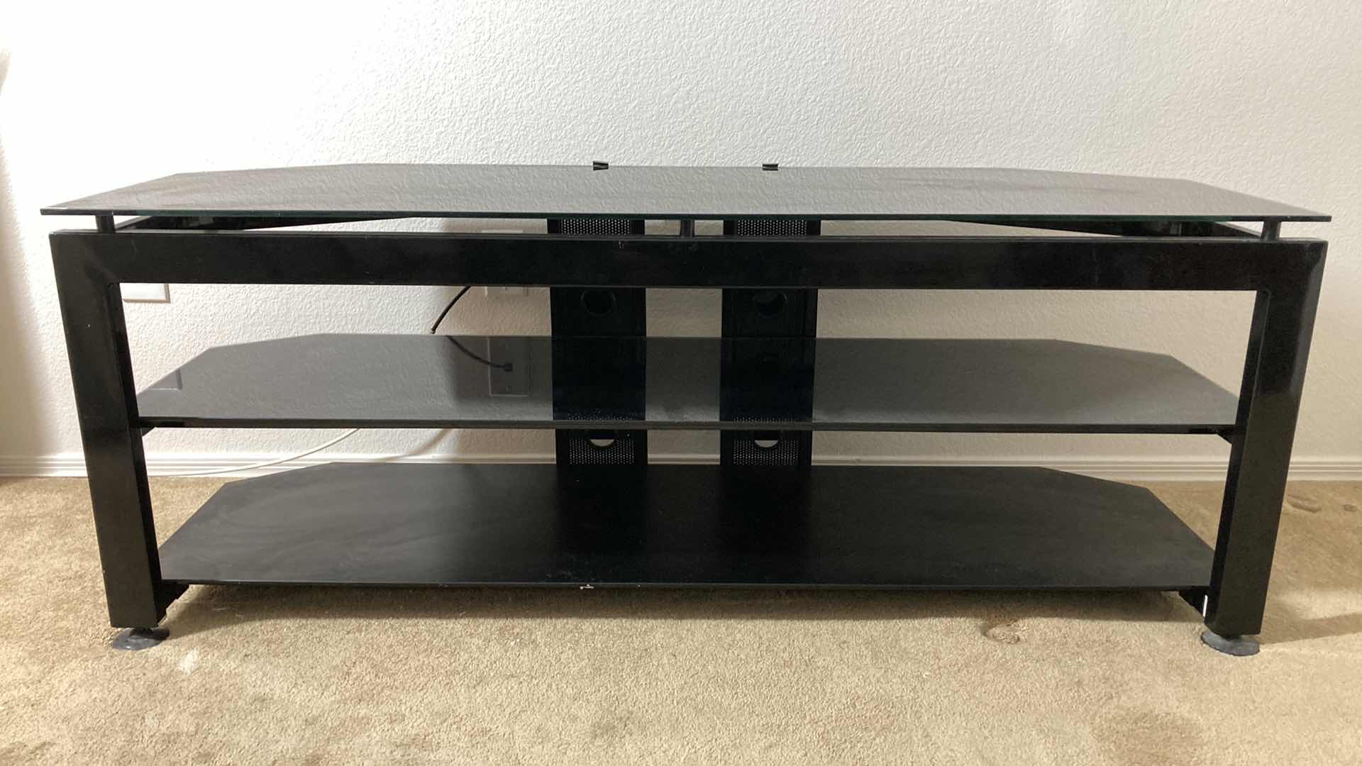 View 1 of BLACK GLASS 3 TIER ENTERTAINMENT CENTER 58” X 20” H22”