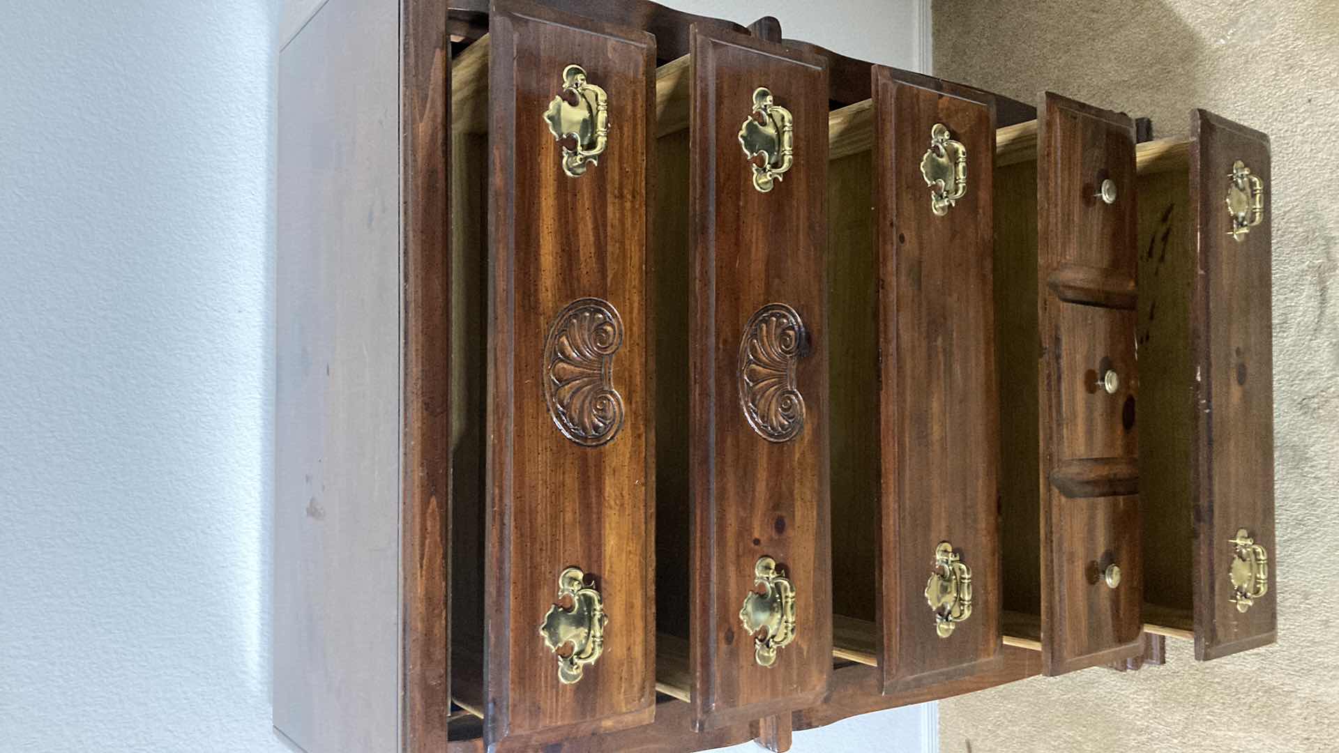 Photo 1 of DARK KNOTTED WOOD 5 DRAWER DRESSER 36” X 18” H51”