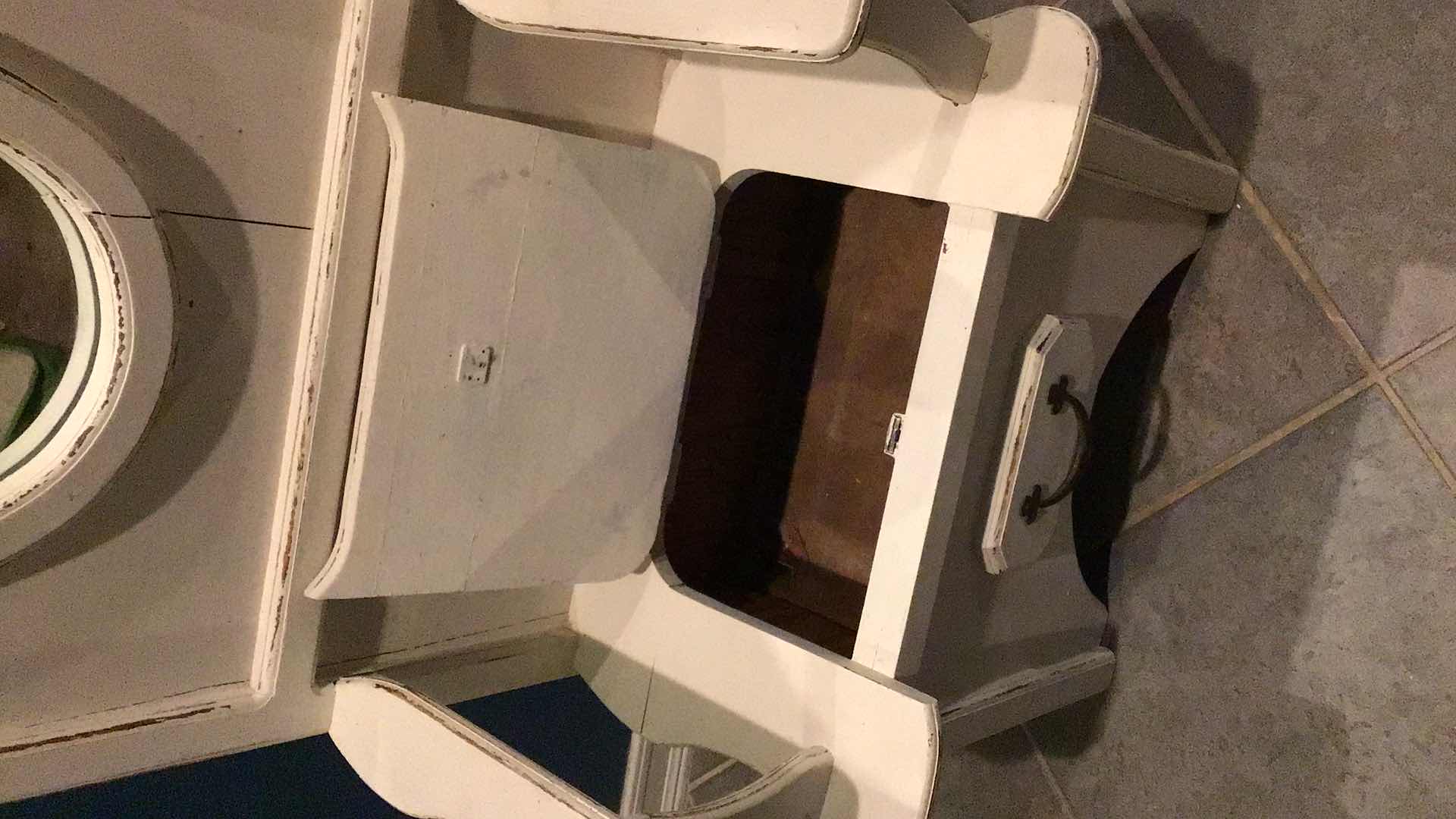 Photo 1 of WHITE WOOD HALL TREE/CHAIR STORAGE IN SEAT/COAT HOOKS/MIRROR 24” X 1” H82”