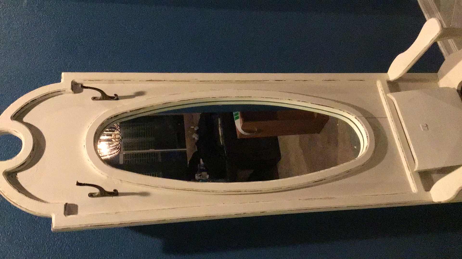 Photo 1 of WHITE WOOD HALL TREE/CHAIR STORAGE IN SEAT/COAT HOOKS/MIRROR 24” X 1” H82”