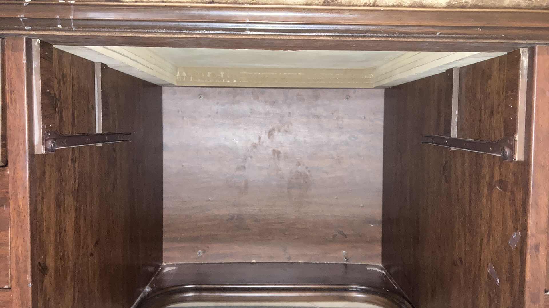 Photo 8 of MID-CENTURY GRANITE FINISH TOP ORNATE CARVED WOOD DESIGN DESK 77” X 37” H33”