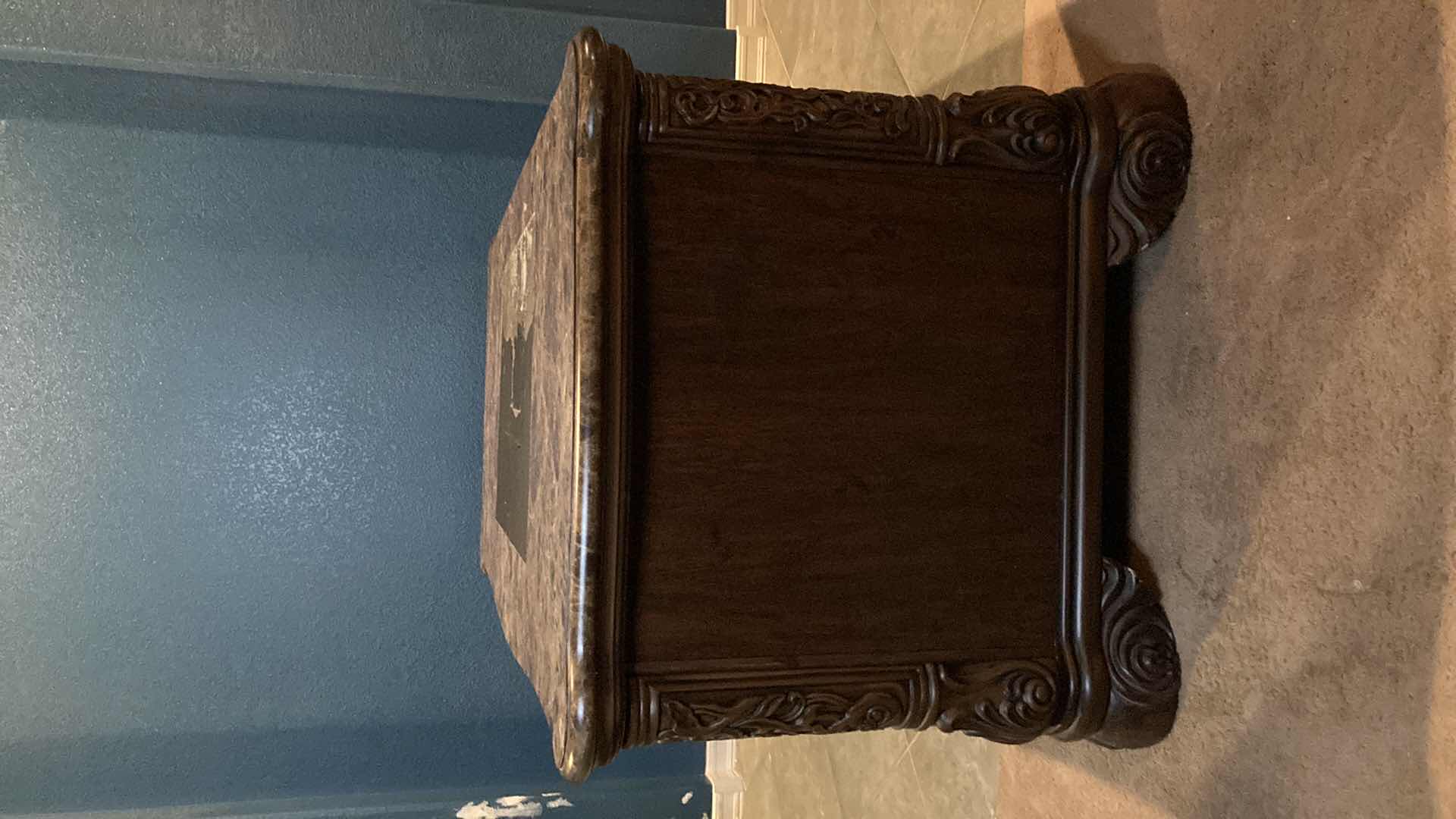 Photo 5 of MID-CENTURY GRANITE FINISH TOP ORNATE CARVED WOOD DESIGN DESK 77” X 37” H33”