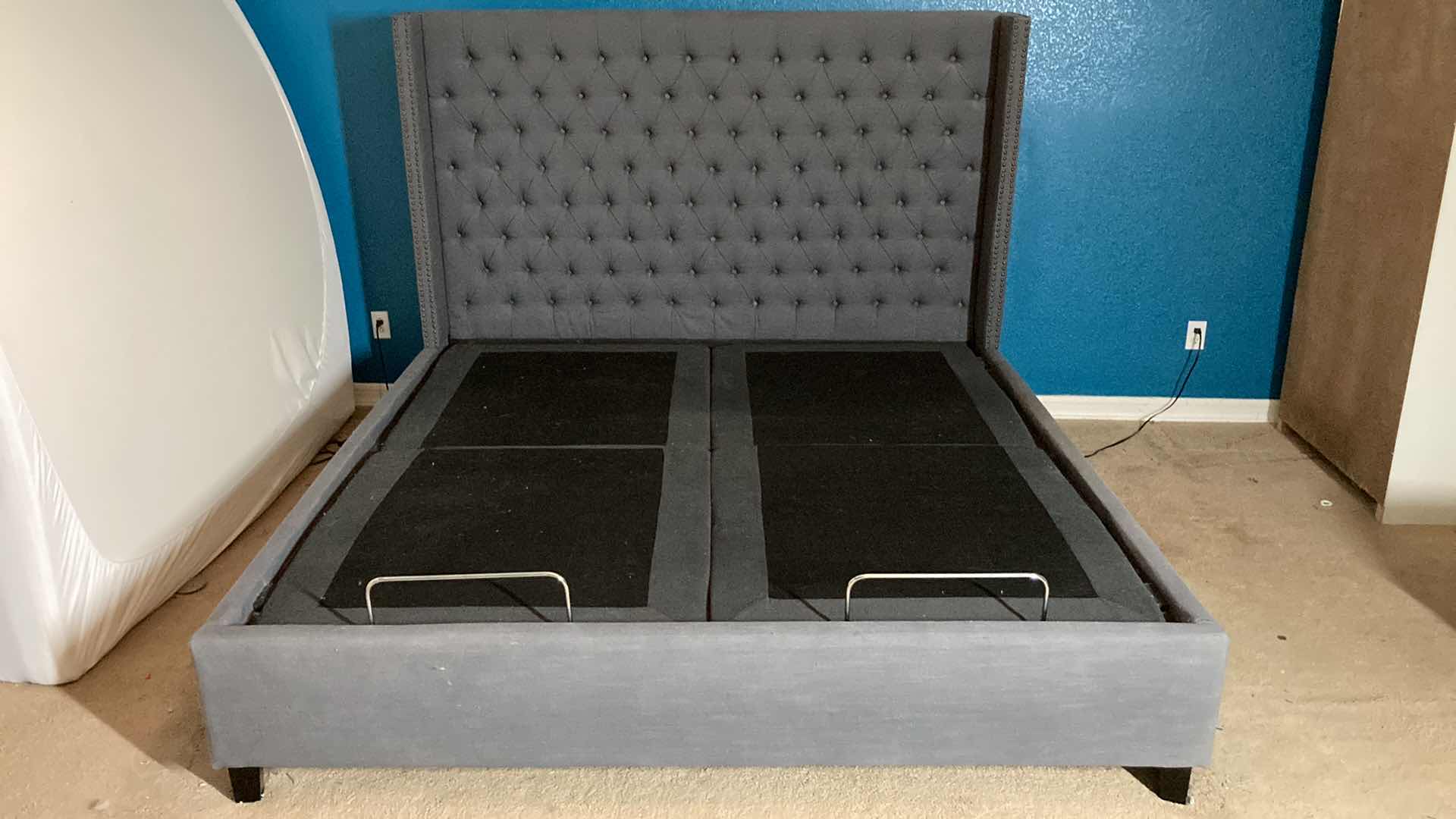 Photo 1 of MASSAGING ZERO GRAVITY ADJUSTABLE DUAL SIDED GRAY UPHOLSTERED BED W 2 WIRELESS REMOTES 81” X 87” H61.5
