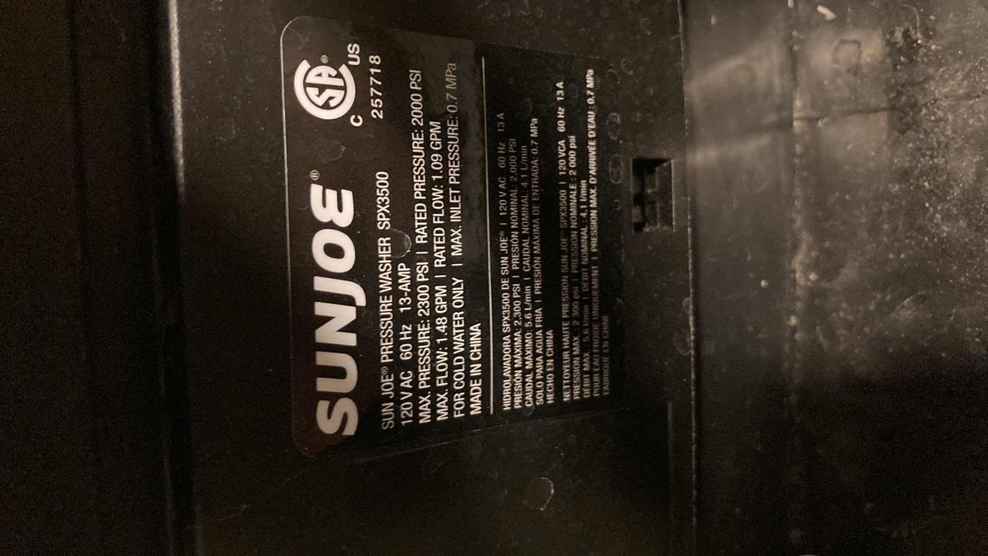 Photo 1 of SUNJOE PRESSURE WASHER W MULTI-PURPOSE ATTACHMENTS MODEL SPX3500