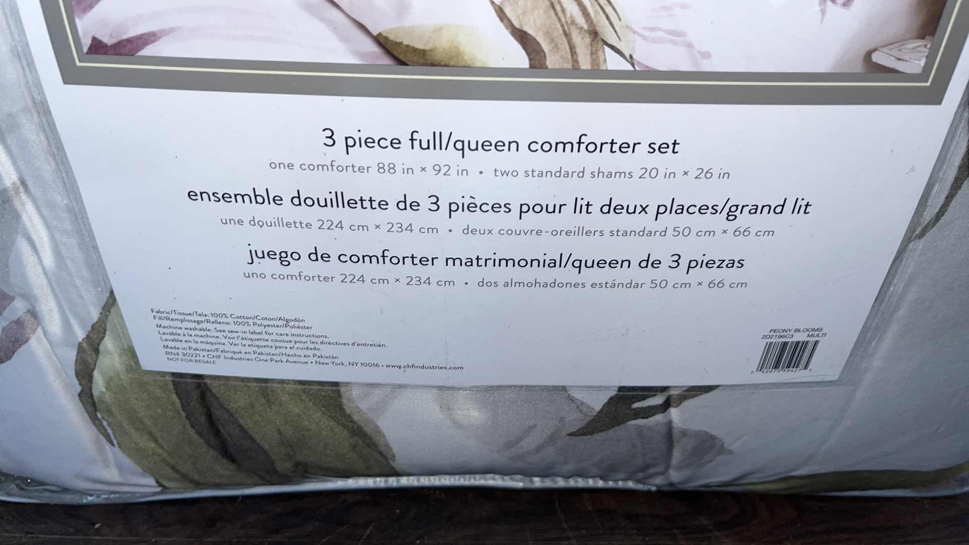 Photo 1 of NEW PERI HOME FULL/QUEEN COMFORTER SET, PEONY BLOOMS #2D2196C3