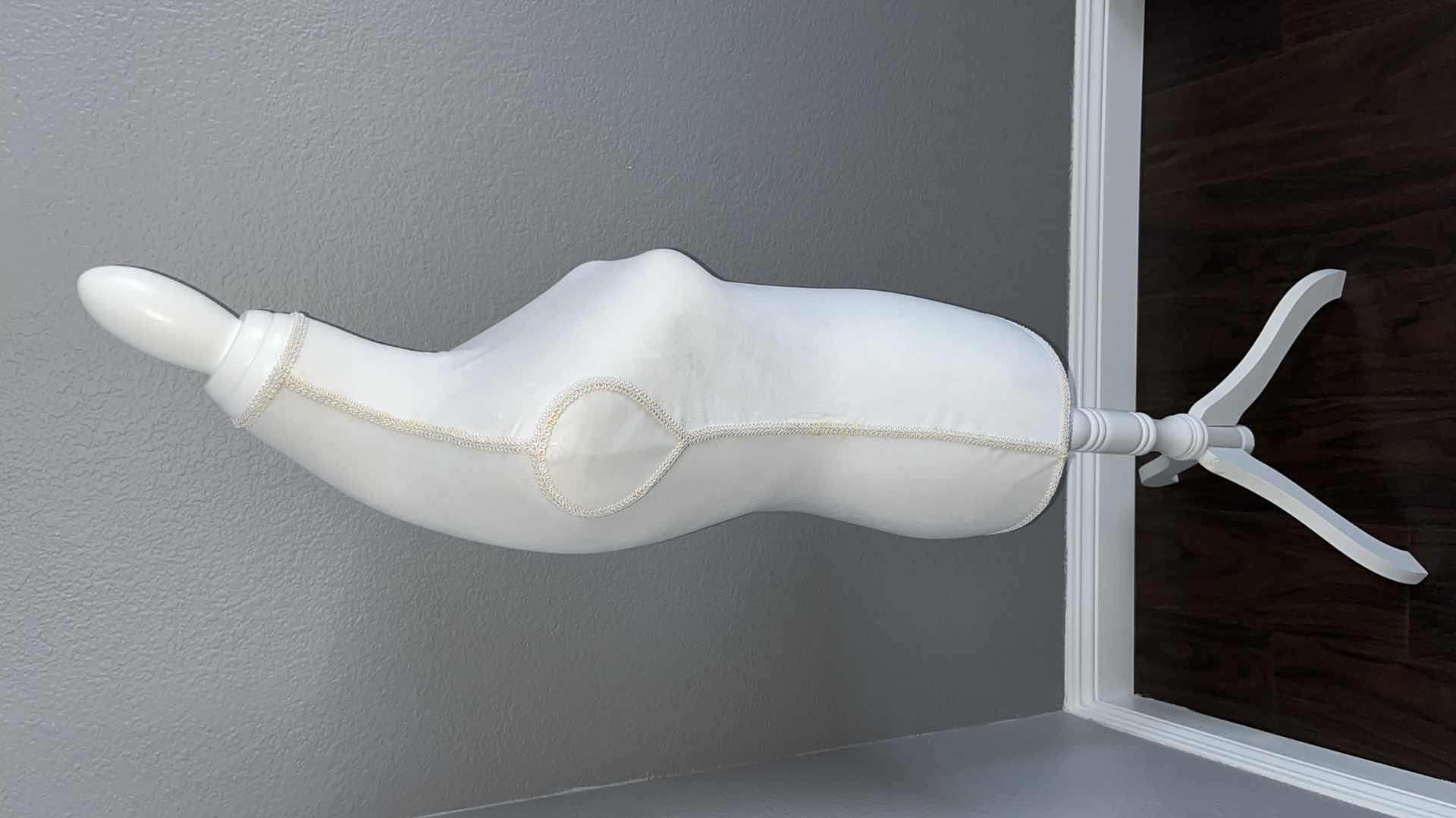 Photo 2 of MANNEQUIN BODY DRESS FORM  FEMALE TORSO MANNEQUIN, ADJUSTABLE HEIGHT WOODEN TRIPOD STAND, WHITE