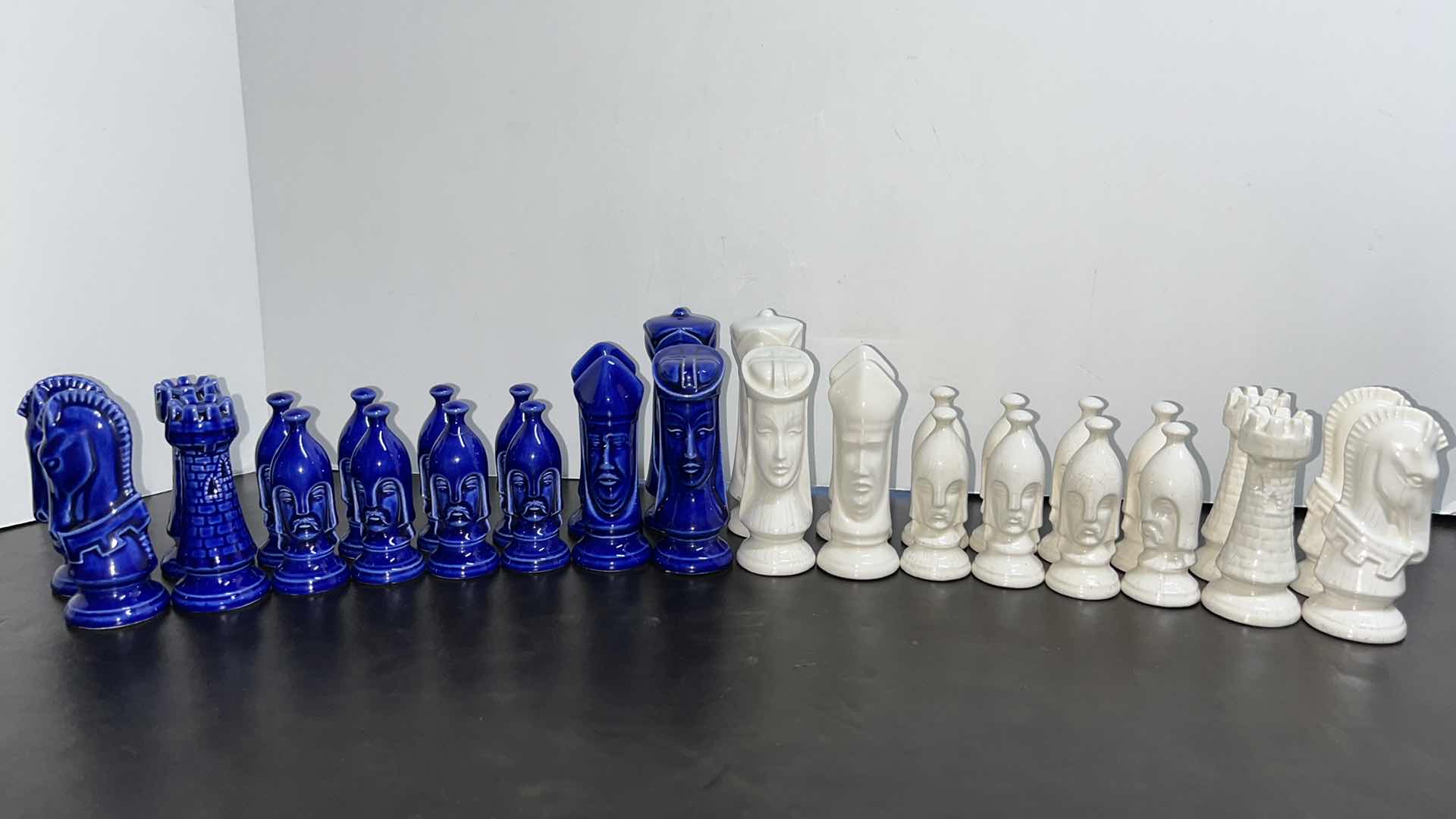 Photo 1 of CERAMIC CHESS PIECES, BLUE & WHITE (32 PCS)