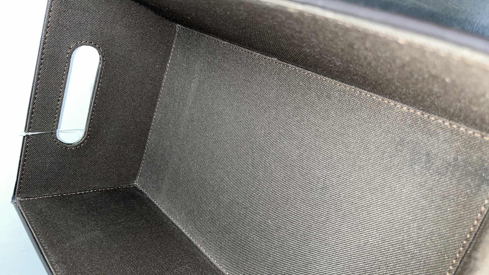 Photo 1 of NEW ALLEN & ROTH BLACK FAUX LEATHER SHALLOW TOTE (3) 14.4” X 9.5” H5”, MODEL #HD-133342