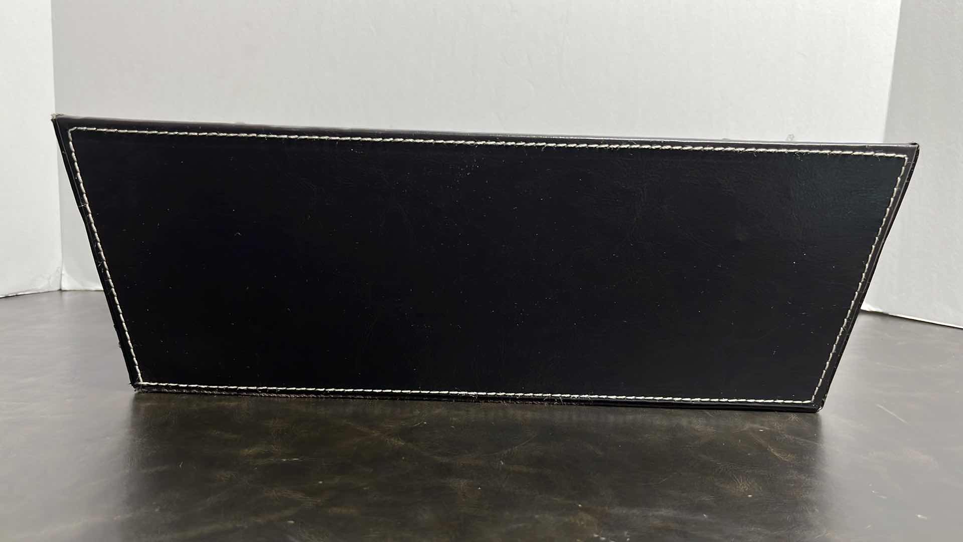 Photo 1 of NEW ALLEN & ROTH BLACK FAUX LEATHER SHALLOW TOTE (3) 14.4” X 9.5” H5”, MODEL #HD-133342