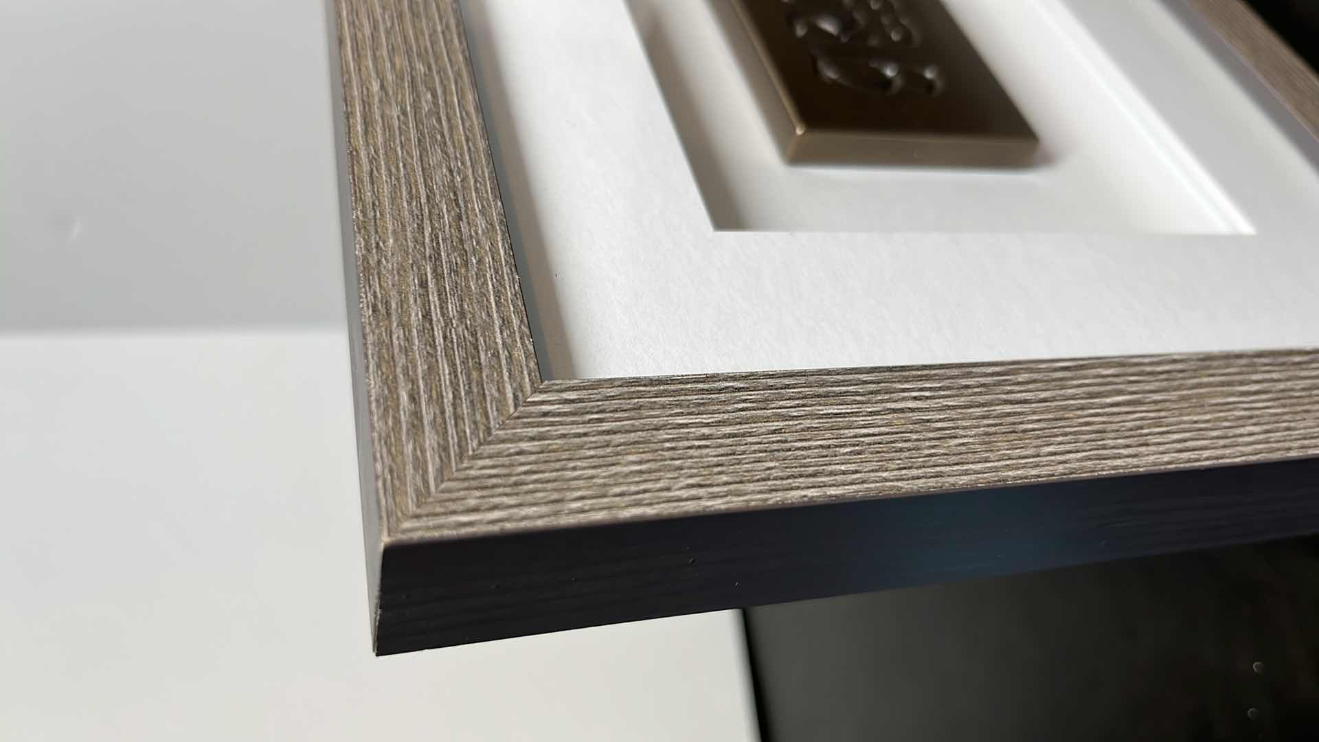 Photo 1 of WILD GOOSE STUDIOS GRA DILSEACHT CAIRDEAS “LOVE LOYALTY FRIENDSHIP” CARVED BRONZED IRON W WARM GREY WOOD FRAME 1” X 11.55” H8.4”