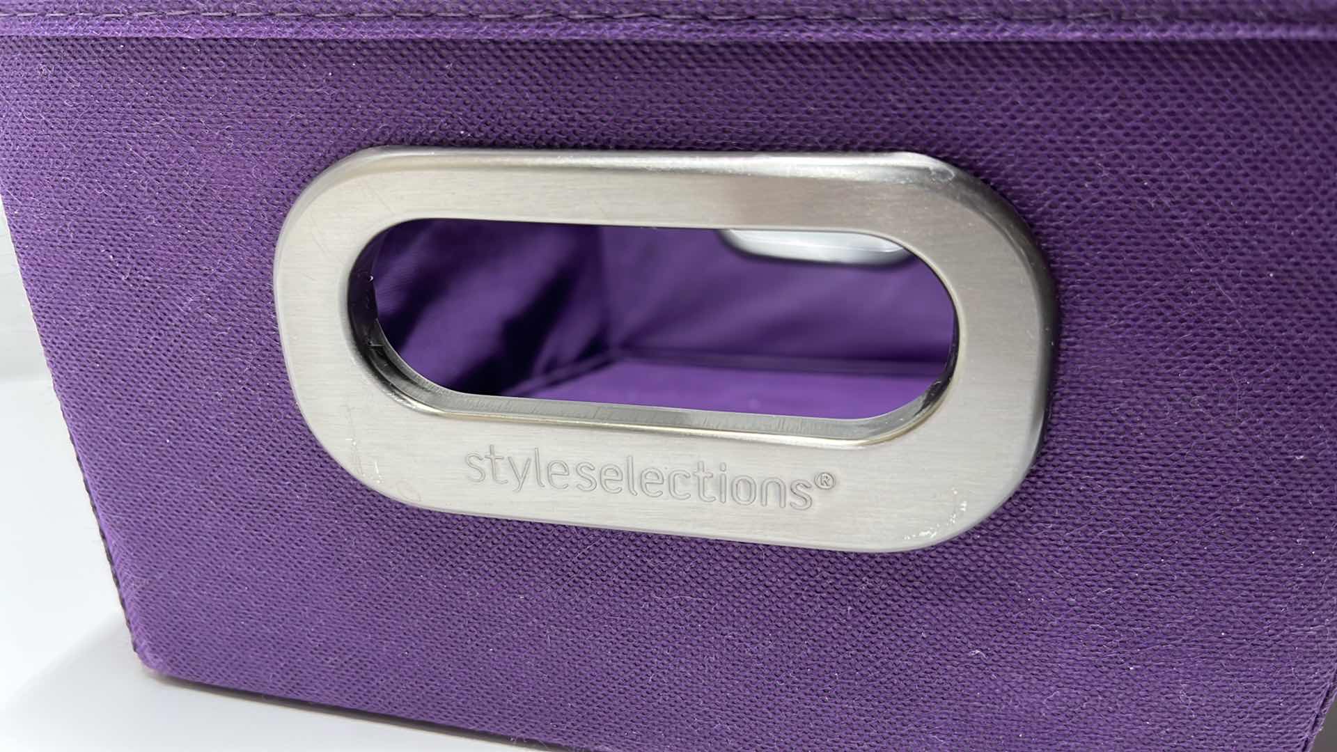 Photo 1 of STYLE SELECTIONS SOLID PURPLE FABRIC STACKABLE BIN 9.5” X 14.25” H5”(3) MODEL #HD-138463A