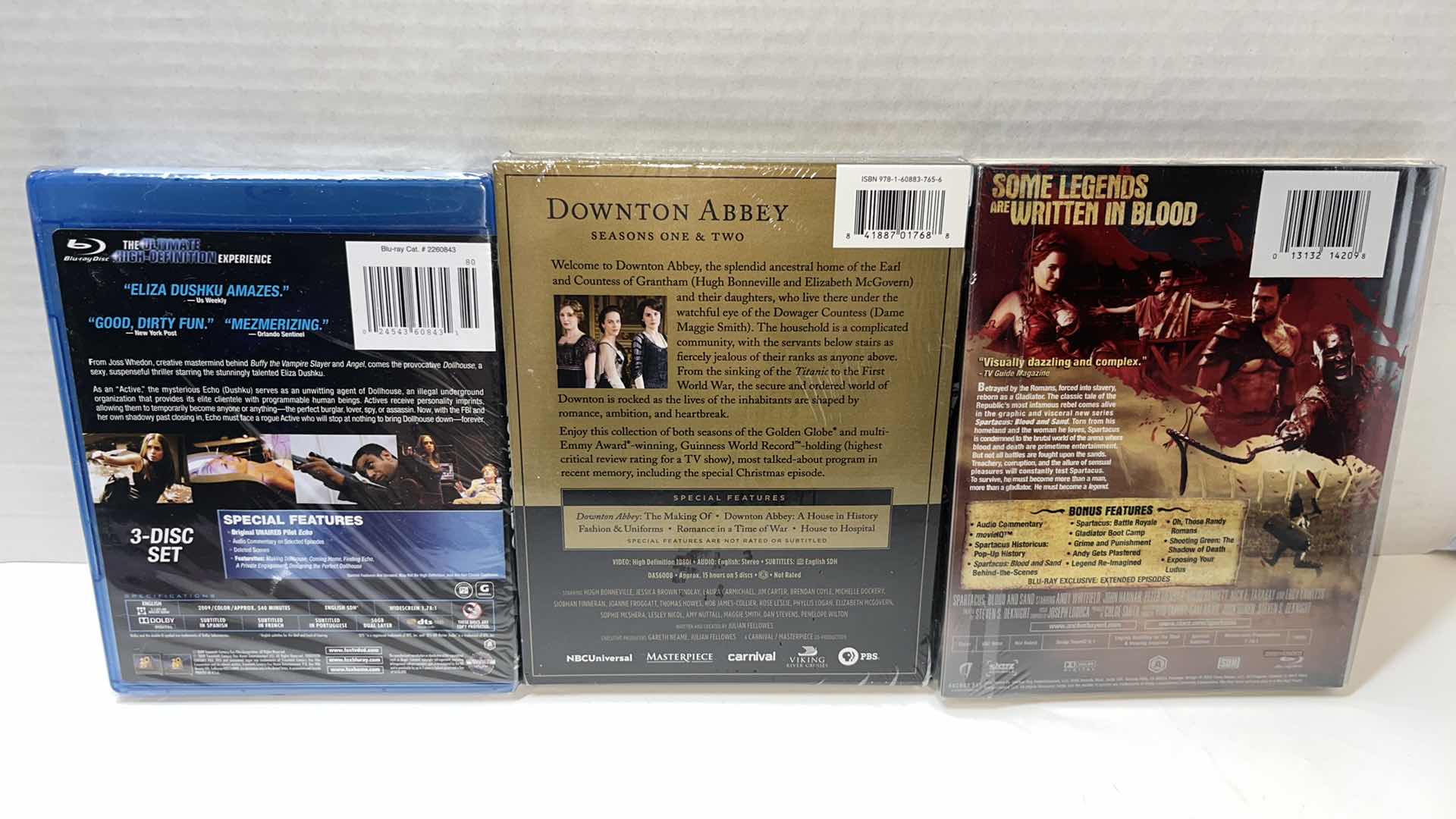 Photo 1 of NEW DOLLHOUSE SEASON ONE, DOWNTON ABBEY SEASONS 1 & 2, SPARTACUS BLOOD AND SAND BLU-RAY MOVIES (3)