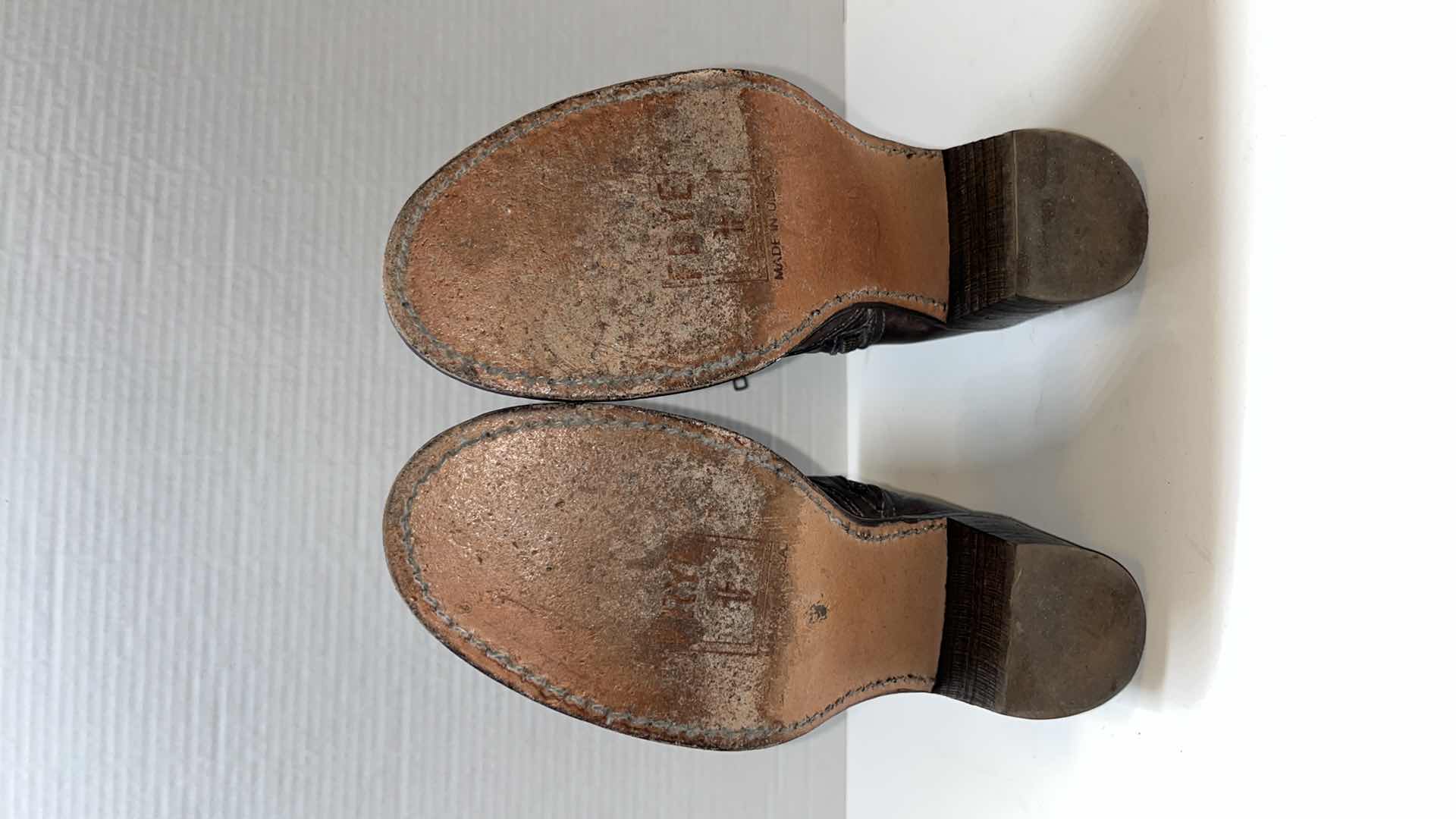 Photo 1 of FRYE HEELED BROWN BOOTS, (WOMENS SIZE 9)