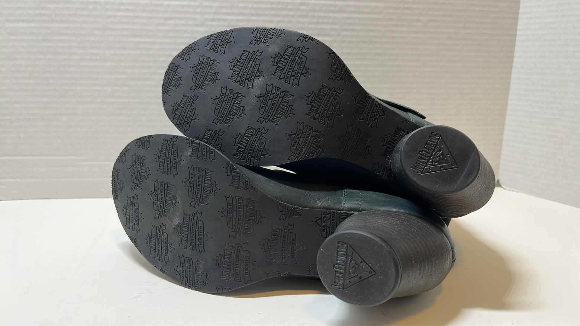 Photo 1 of JOHN FLUEVOG PORTER BUCKLED ANKLE BOOT, PEACOCK (WOMENS SIZE 8.5)