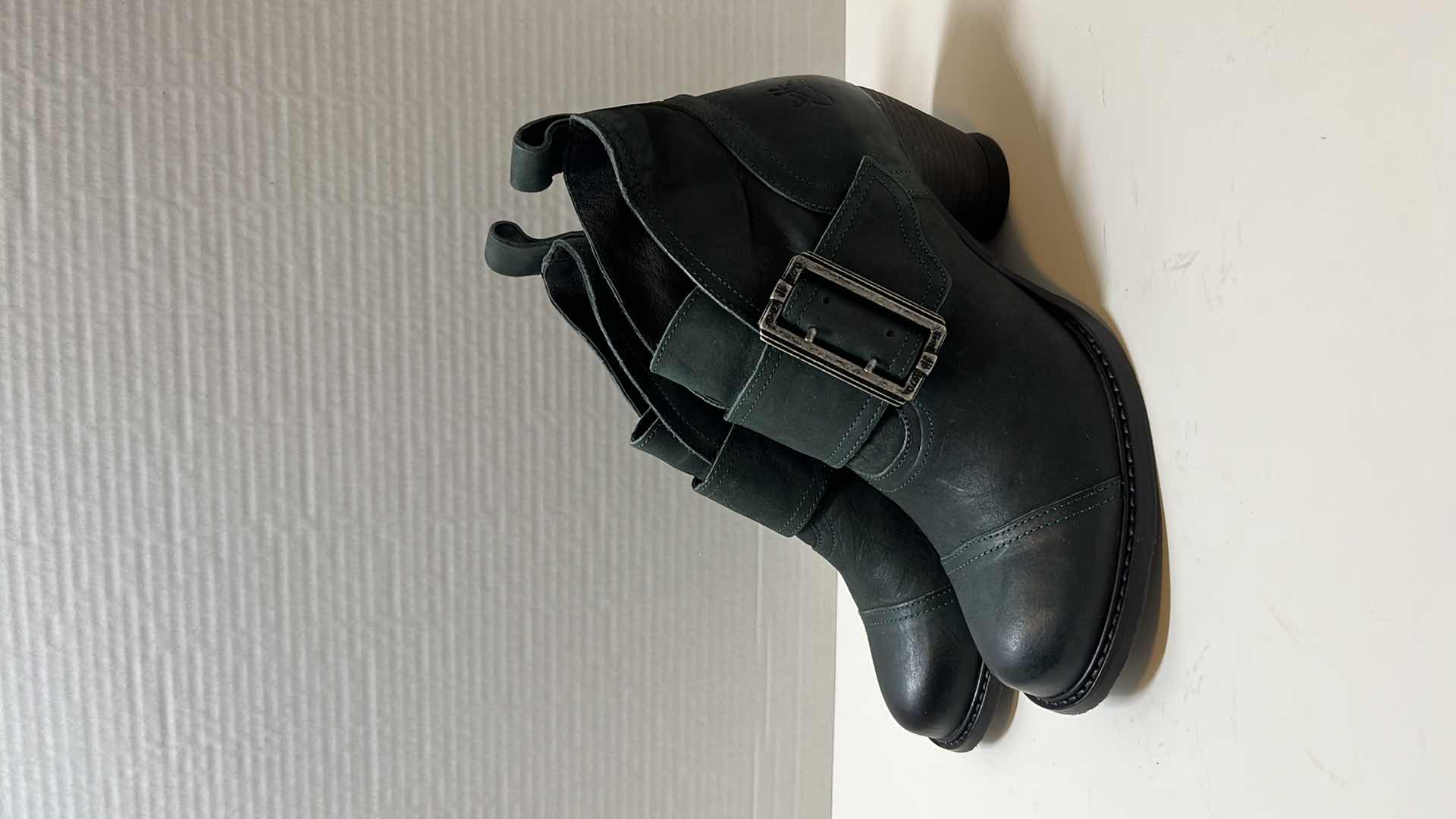 Photo 1 of JOHN FLUEVOG PORTER BUCKLED ANKLE BOOT, PEACOCK (WOMENS SIZE 8.5)