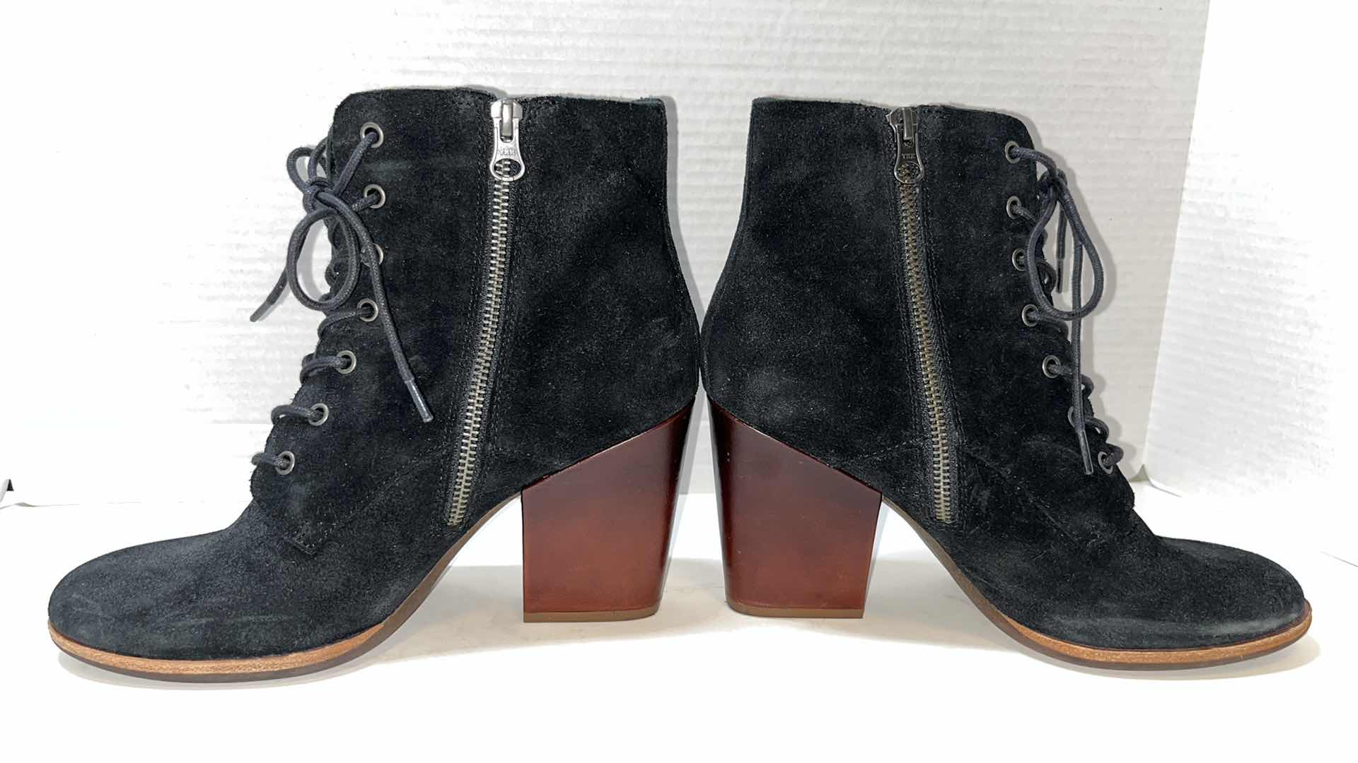 Photo 2 of KORK-EASE SUEDE LACE UP ANKLE HEELED COMBAT BOOTIES, BLACK (WOMENS SIZE 8.5)