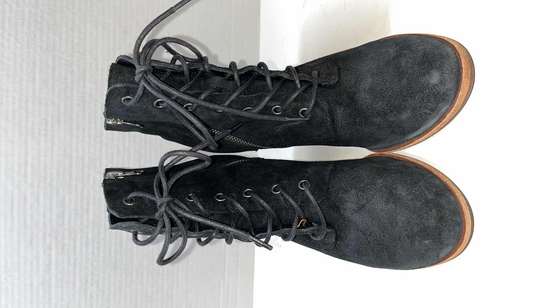 Photo 5 of KORK-EASE SUEDE LACE UP ANKLE HEELED COMBAT BOOTIES, BLACK (WOMENS SIZE 8.5)
