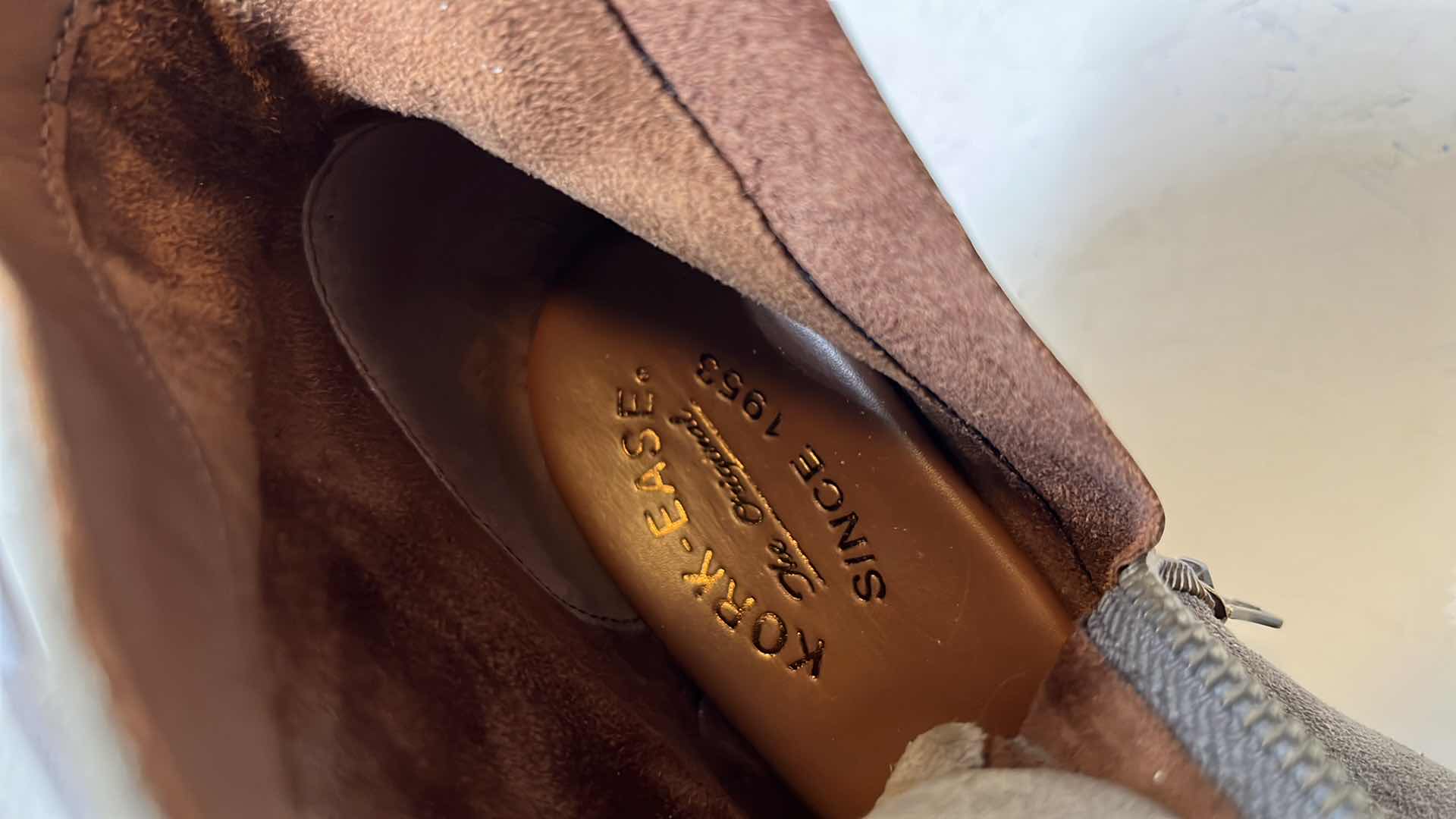 Photo 7 of KORK-EASE SUEDE LACE UP ANKLE HEELED COMBAT BOOTIES, TAUPE (WOMENS SIZE 8.5)