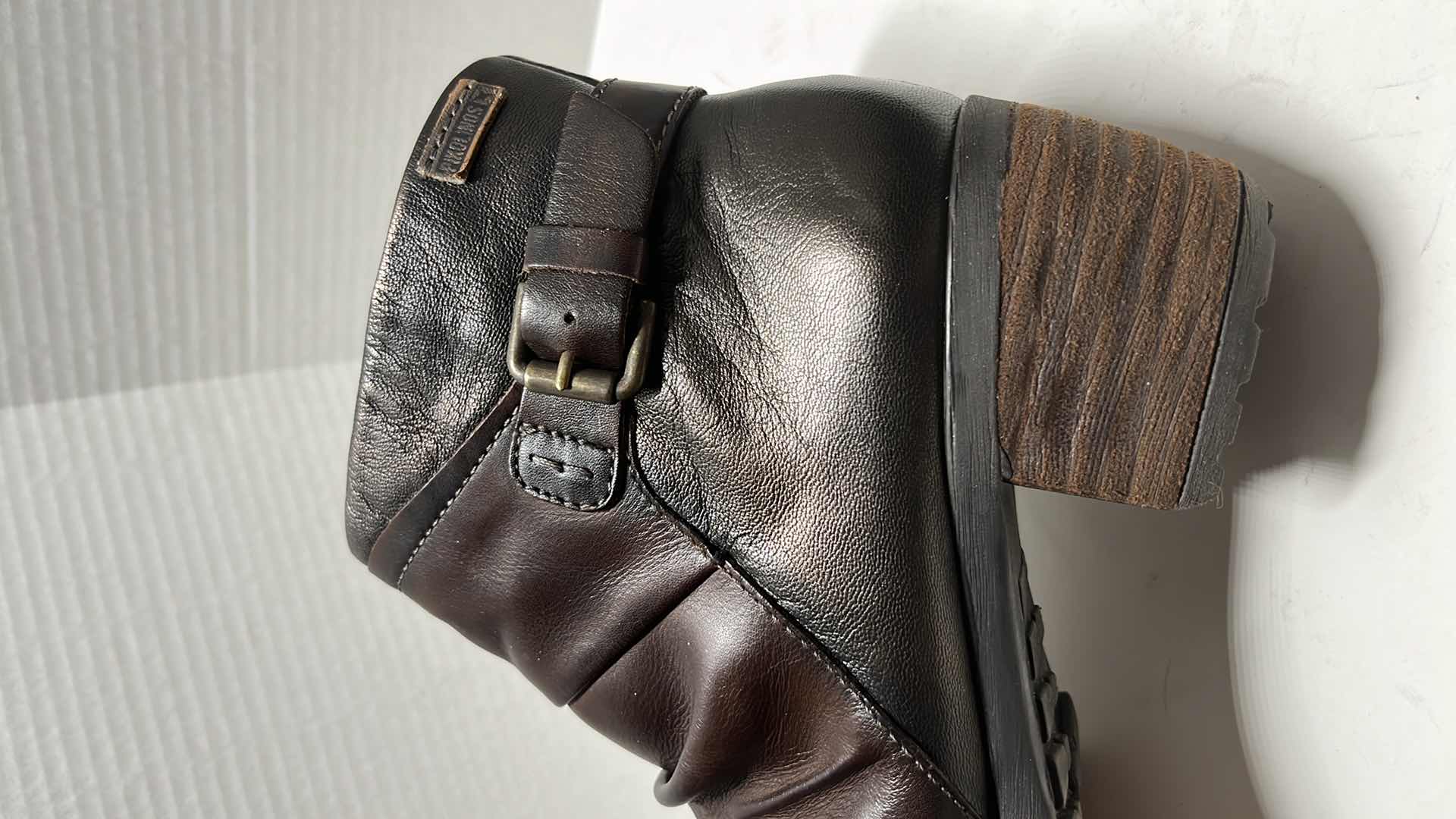 Photo 1 of  PIKOLINOS LE MANS SLOUCH STACKED HEEL LEATHER ANKLE BOOT, METALLIC/BROWN (WOMENS SIZE 39)