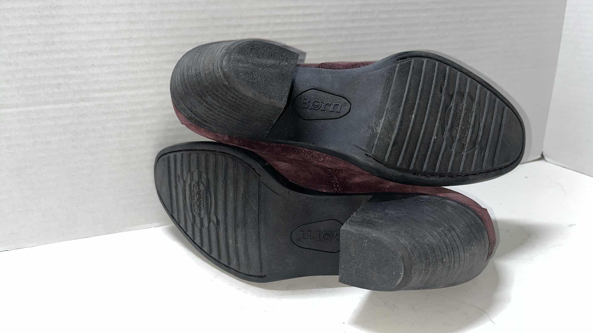 Photo 1 of BORN FREDRIKA ANKLE BOOTIE, PLUM SUEDE (WOMENS SIZE 8.5)