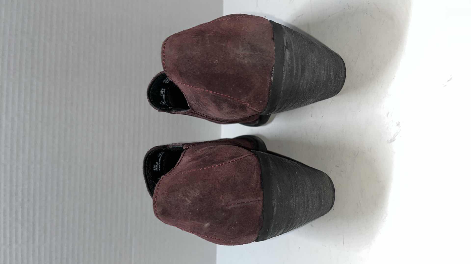 Photo 1 of BORN FREDRIKA ANKLE BOOTIE, PLUM SUEDE (WOMENS SIZE 8.5)