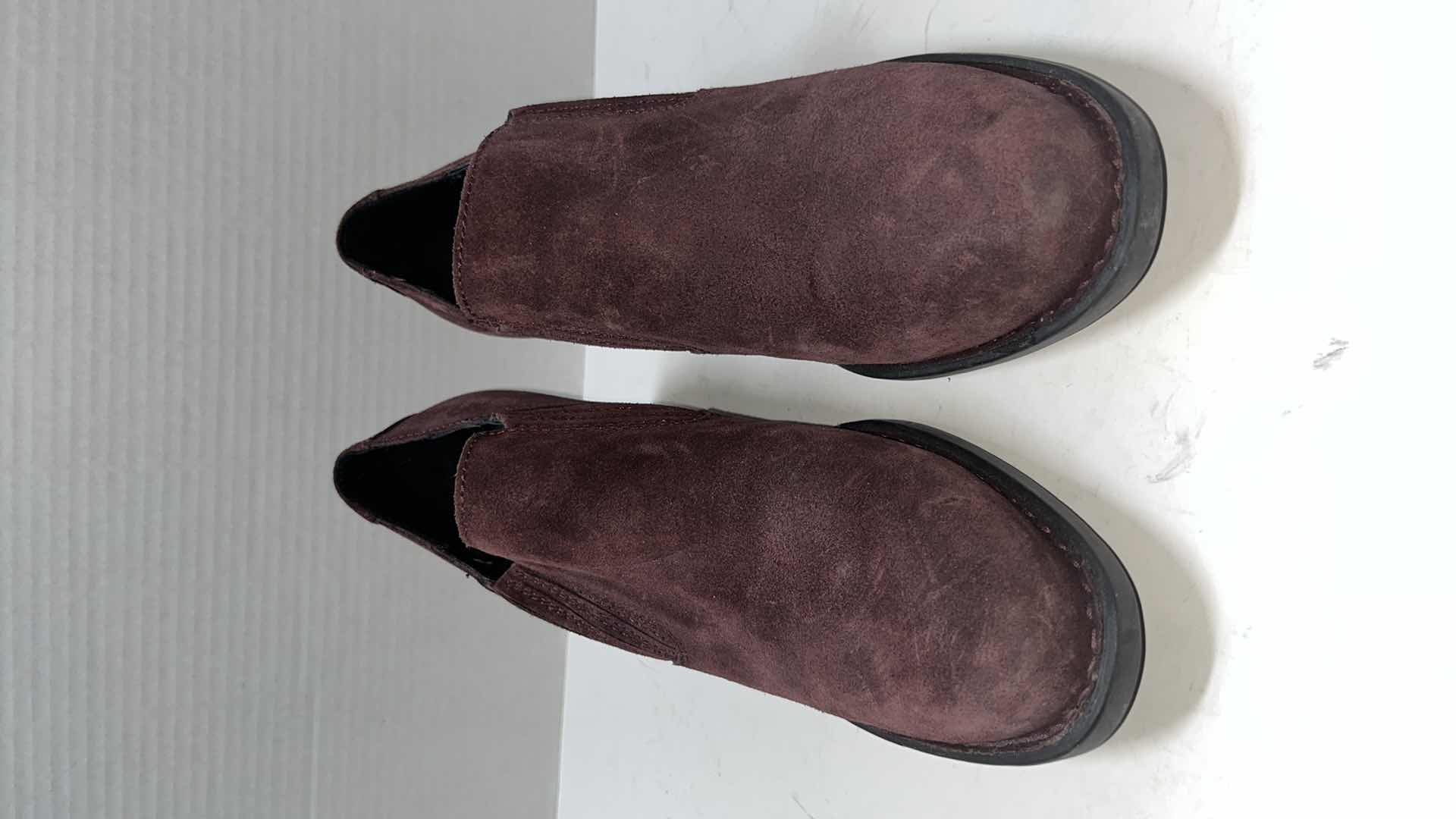 Photo 1 of BORN FREDRIKA ANKLE BOOTIE, PLUM SUEDE (WOMENS SIZE 8.5)