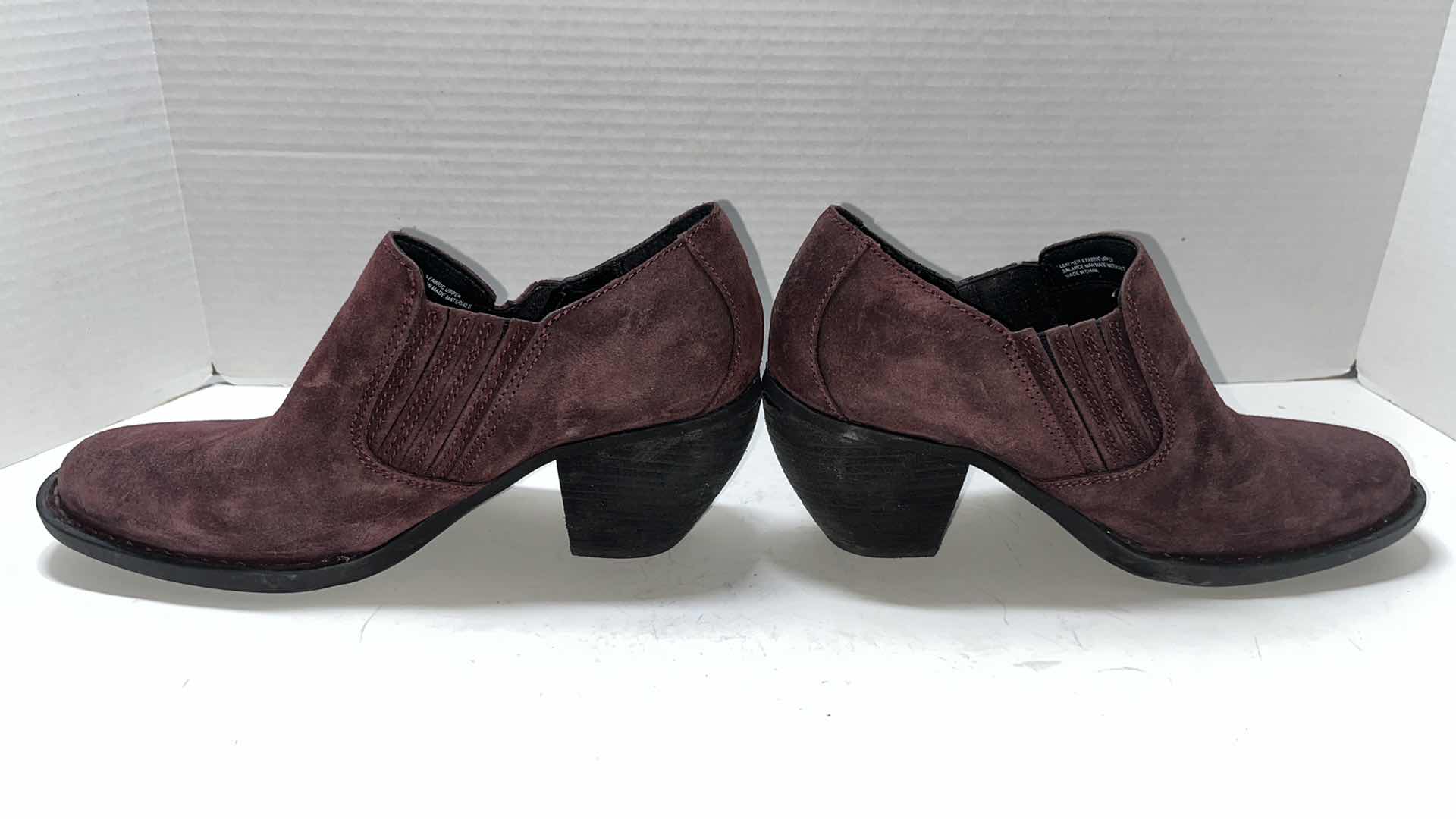 Photo 1 of BORN FREDRIKA ANKLE BOOTIE, PLUM SUEDE (WOMENS SIZE 8.5)