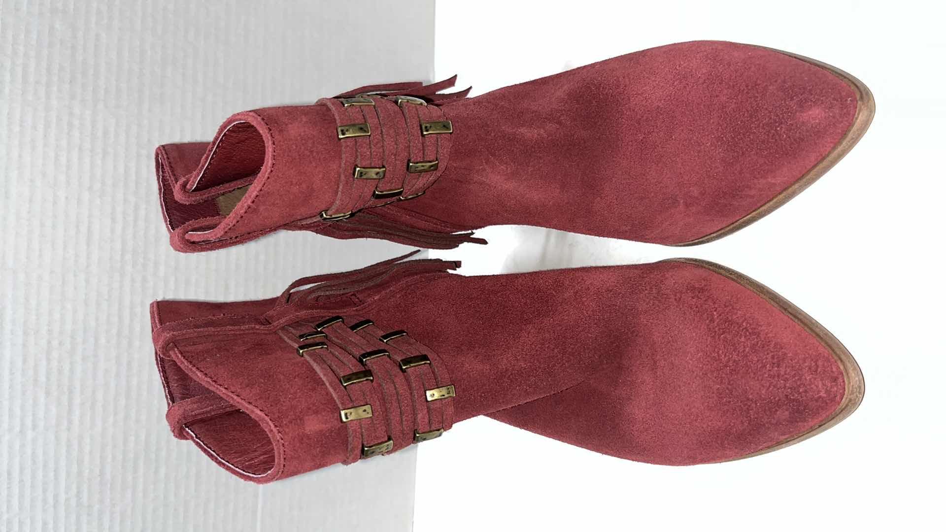 Photo 1 of FRYE REED SHOWDOWN STUD ANKLE BOOTIES, RUBY (WOMENS SIZE 8.5)