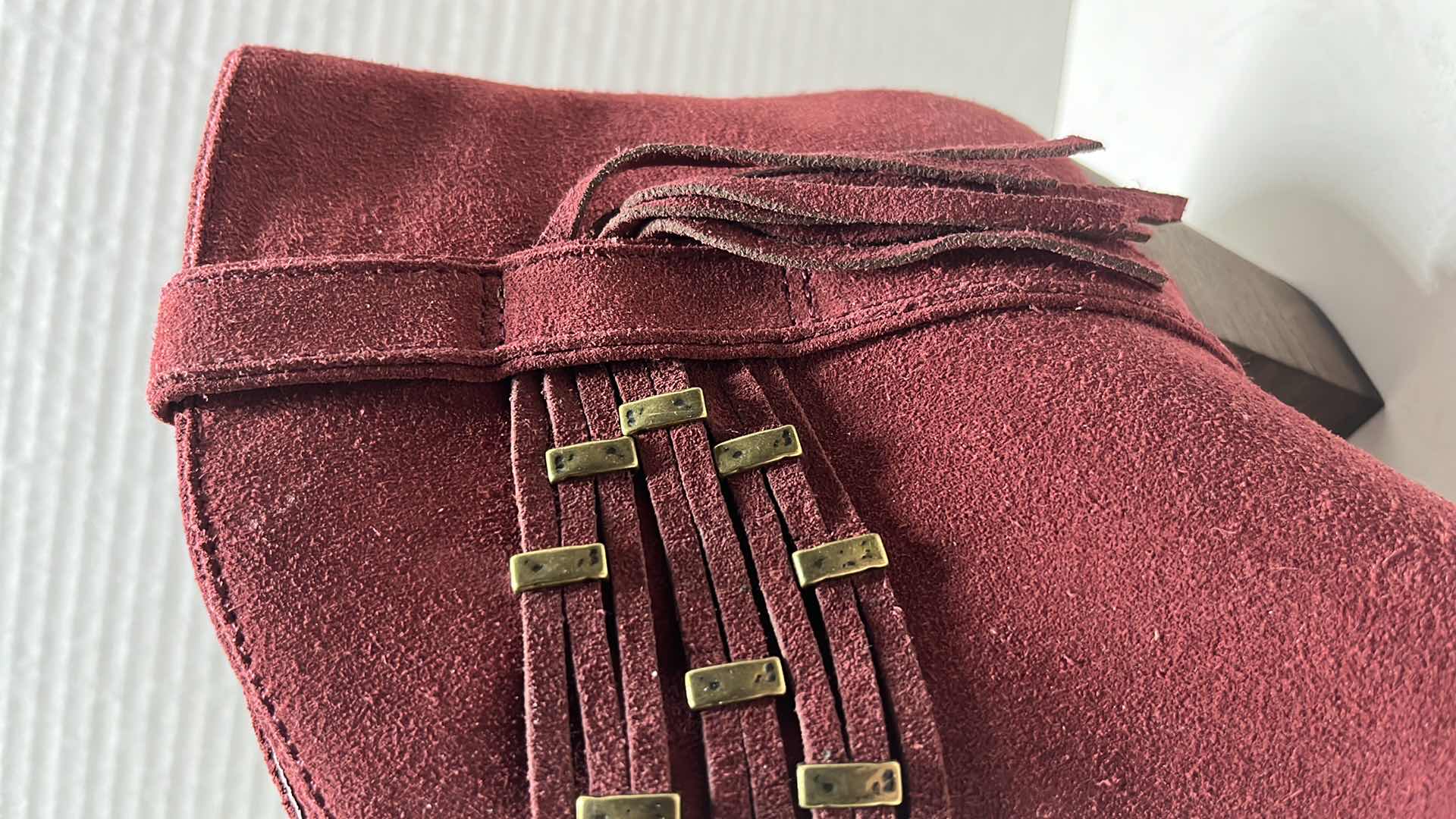 Photo 1 of FRYE REED SHOWDOWN STUD ANKLE BOOTIES, RUBY (WOMENS SIZE 8.5)