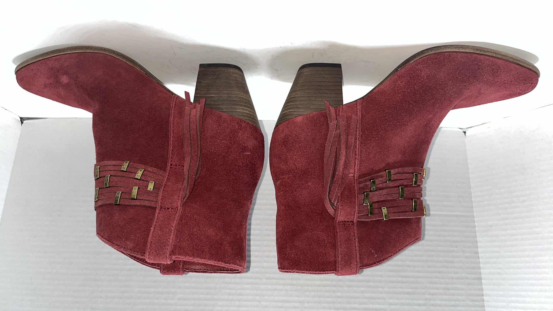 Photo 1 of FRYE REED SHOWDOWN STUD ANKLE BOOTIES, RUBY (WOMENS SIZE 8.5)