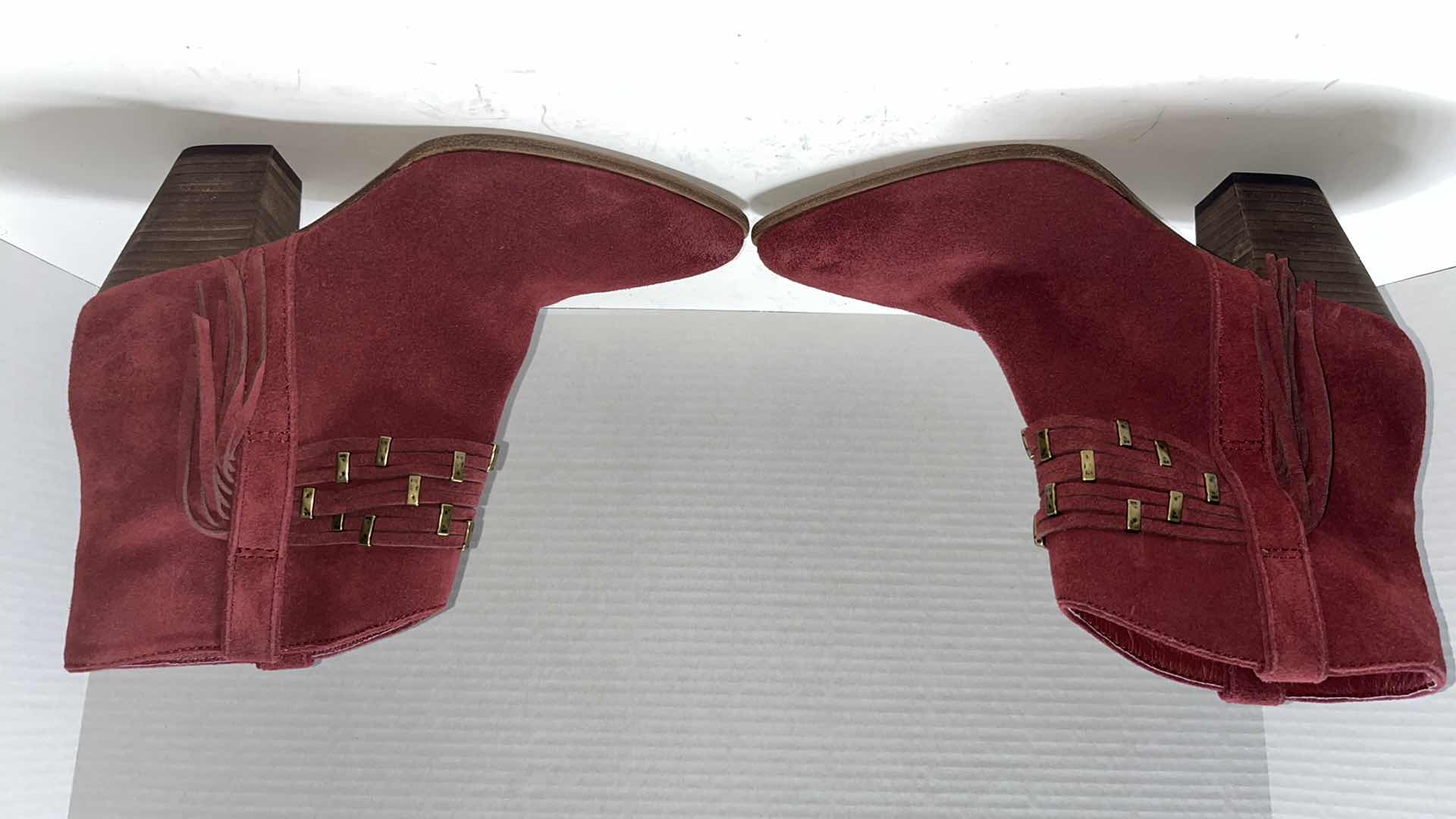 Photo 1 of FRYE REED SHOWDOWN STUD ANKLE BOOTIES, RUBY (WOMENS SIZE 8.5)