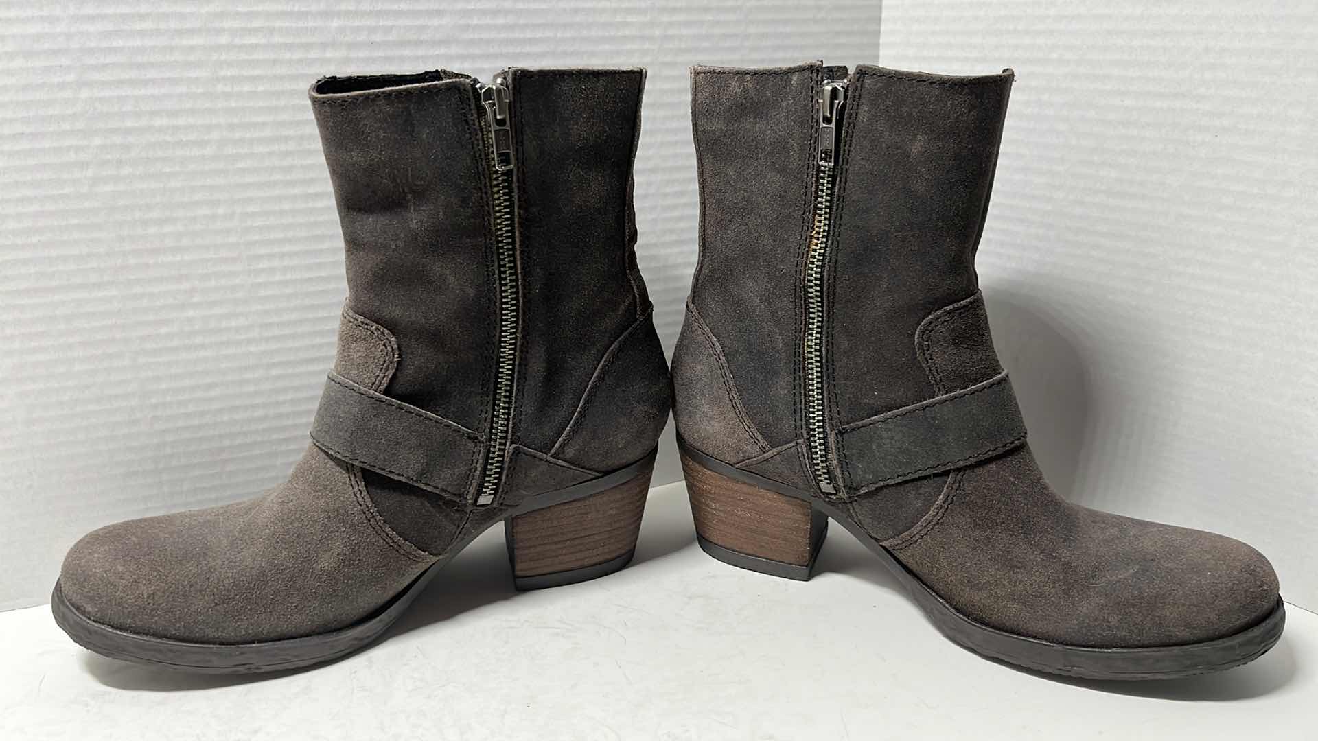 Photo 1 of BORN GALENE RUSTIC SUEDE MOTO BOOT W STRAPS & BUCKLES (WOMENS SIZE 9)